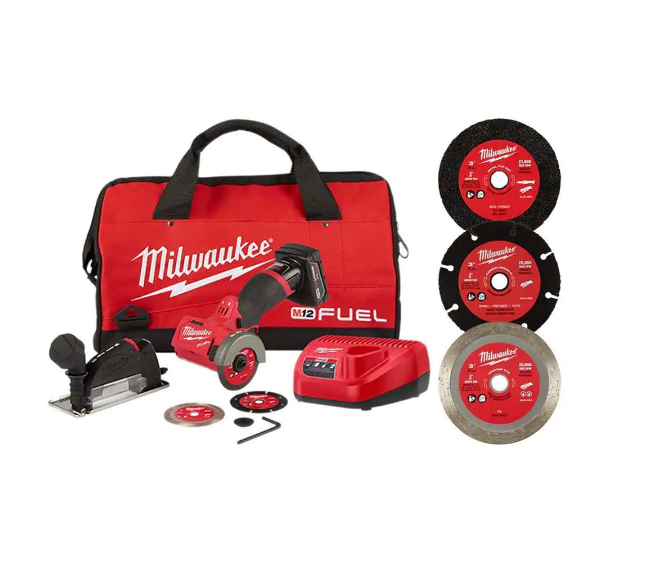 2522-21XC-49-94-3000-49-94-3005-49-94-30 M12  12-Volt 3 in. Lithium-Ion Brushless Cordless Cut Off Saw Kit with Battery Charger and 3 in. Blades (5-Pack)