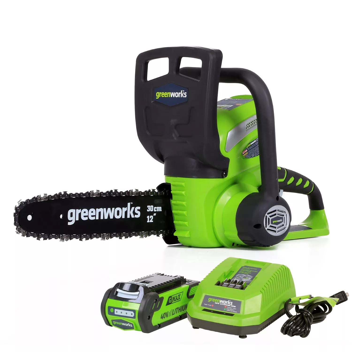 GreenWorks G-MAX 40V 12  Cordless Chainsaw with 2AH Battery and Charger Inc.