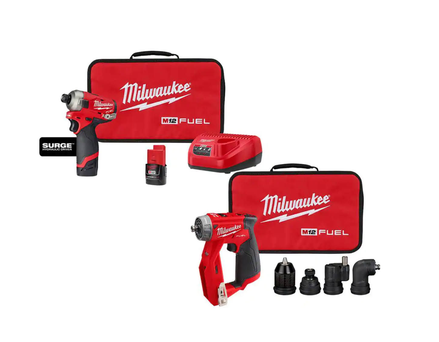 2551-22-2505-20 M12  12V Li-Ion Cordless SURGE 1/4 in. Hex Impact Driver and 4-in-1 Installation 3/8 in. Drill Driver Combo Kit