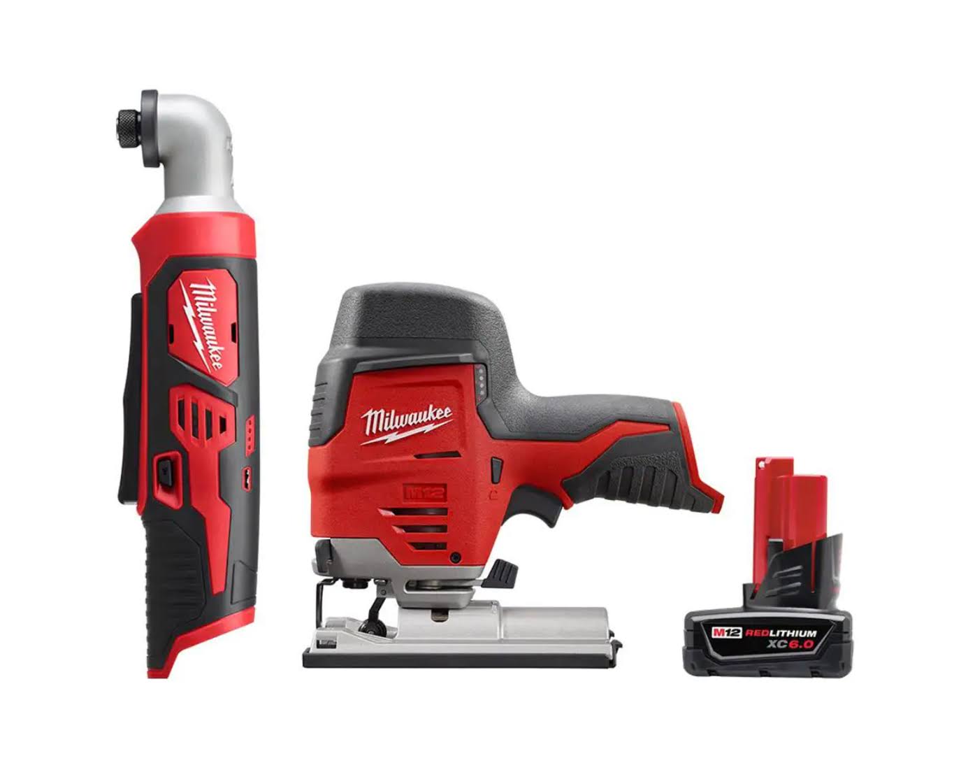 2467-20-2445-20-48-11-2460 M12 12V Lithium-Ion Cordless 1/4 in. Right Angle Hex Impact Driver w/M12 Cordless Jig Saw and 6.0Ah XC Battery Pack
