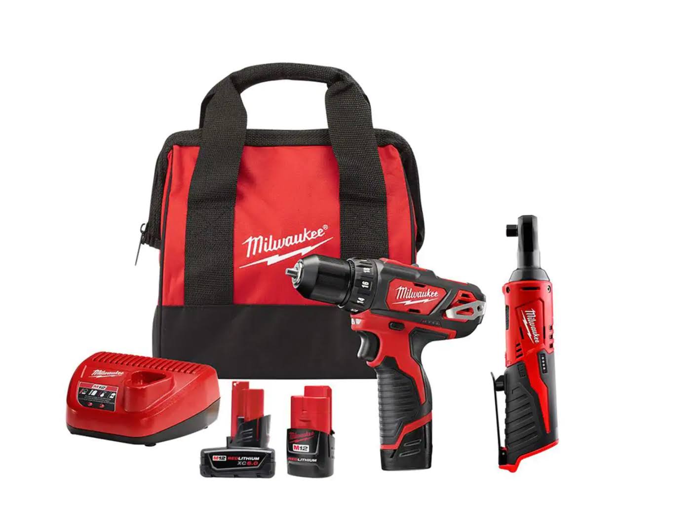 2407-22-2457-20-48-11-2460 M12 12V Lithium-Ion Cordless 3/8 in. Drill/Driver Kit with M12 3/8 in. Ratchet and 6.0 Ah XC Battery Pack