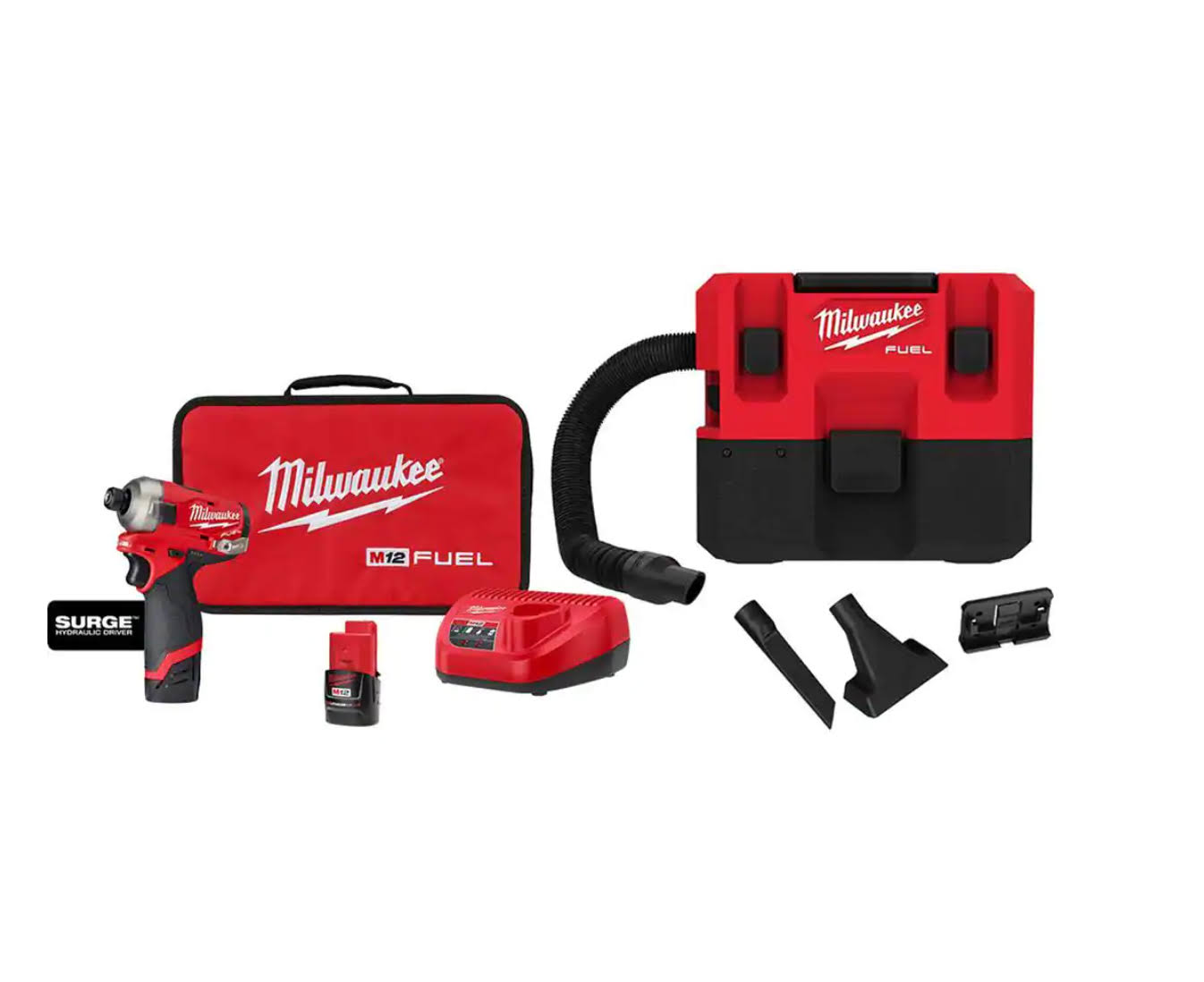 2551-22-0960-20 M12  SURGE 12V Lithium-Ion Brushless Cordless 1/4 in. Hex Impact Driver Kit   M12  1.6 Gal. Wet/Dry Vacuum