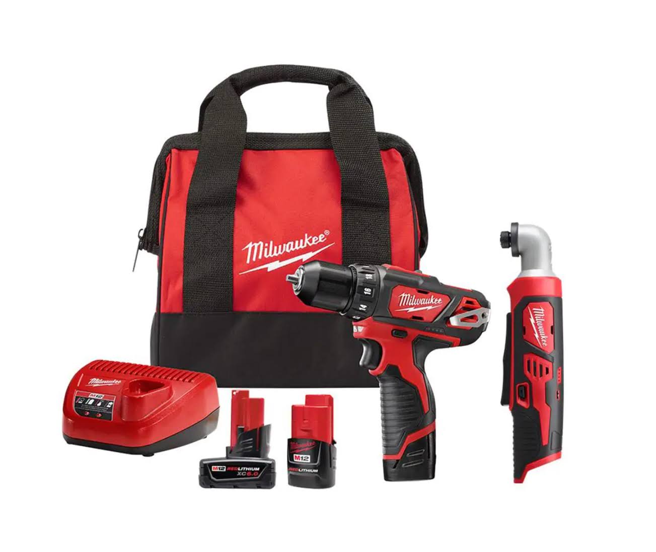 2407-22-2467-20-48-11-2460 M12 12V Li-Ion Cordless 3/8 in. Drill/Driver Kit with 1/4 in. Right Angle Hex Impact Driver   6.0 Ah XC Battery Pack