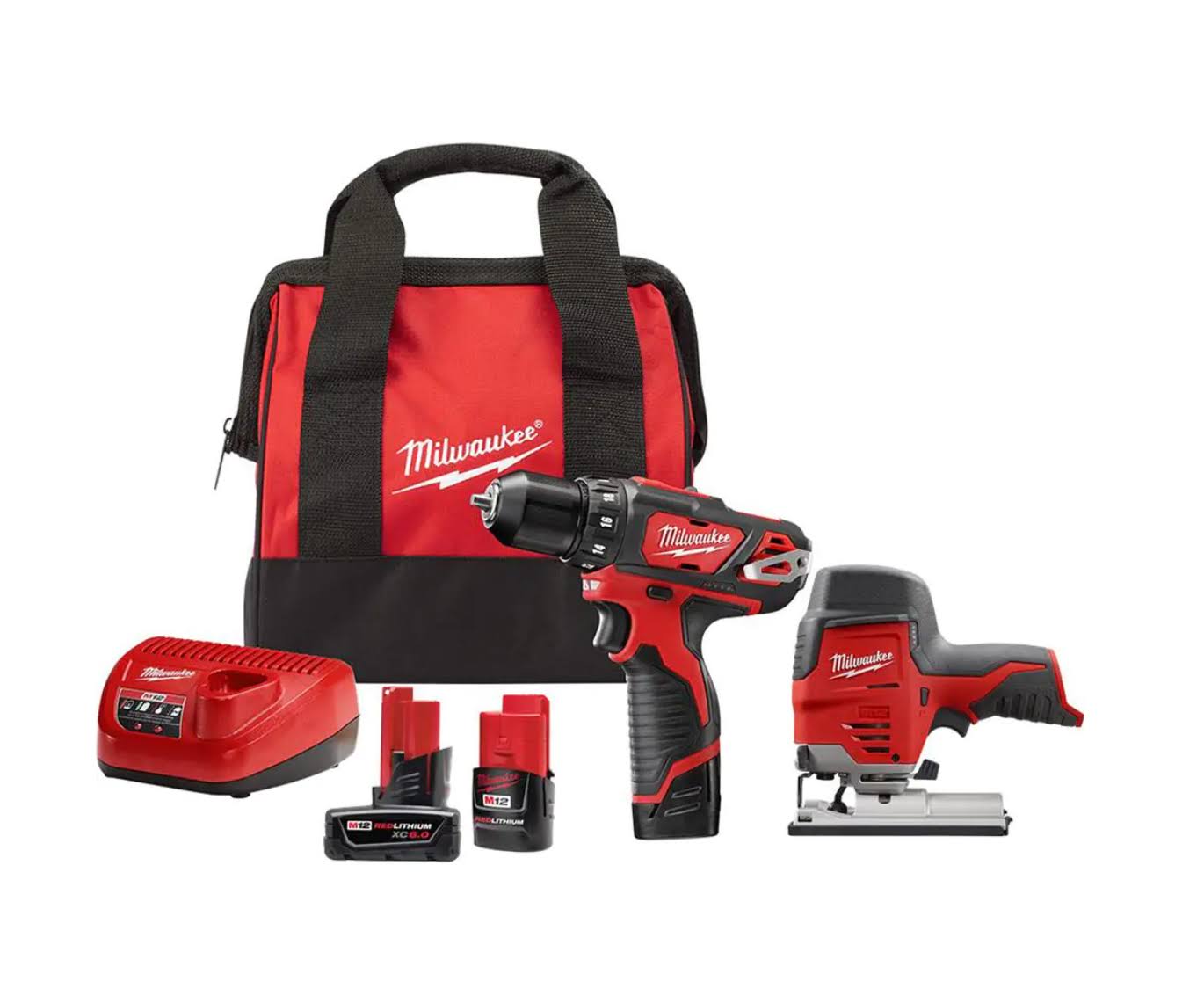 2407-22-2445-20-48-11-2460 M12 12V Lithium-Ion Cordless 3/8 in. Drill/Driver Kit with M12 Cordless Jig Saw and 6.0 Ah XC Battery Pack