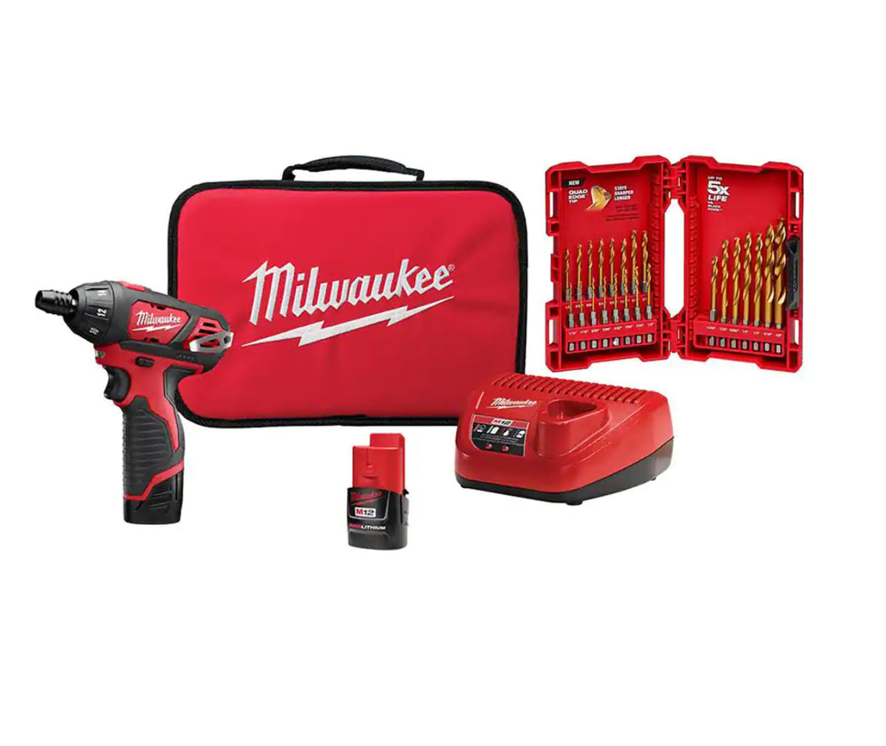 2401-22-48-89-4631 M12 12-Volt Lithium-Ion Cordless 1/4 in. Hex Screwdriver Kit w/  Impact Duty Titanium Drill Bit Set (23-Piece)