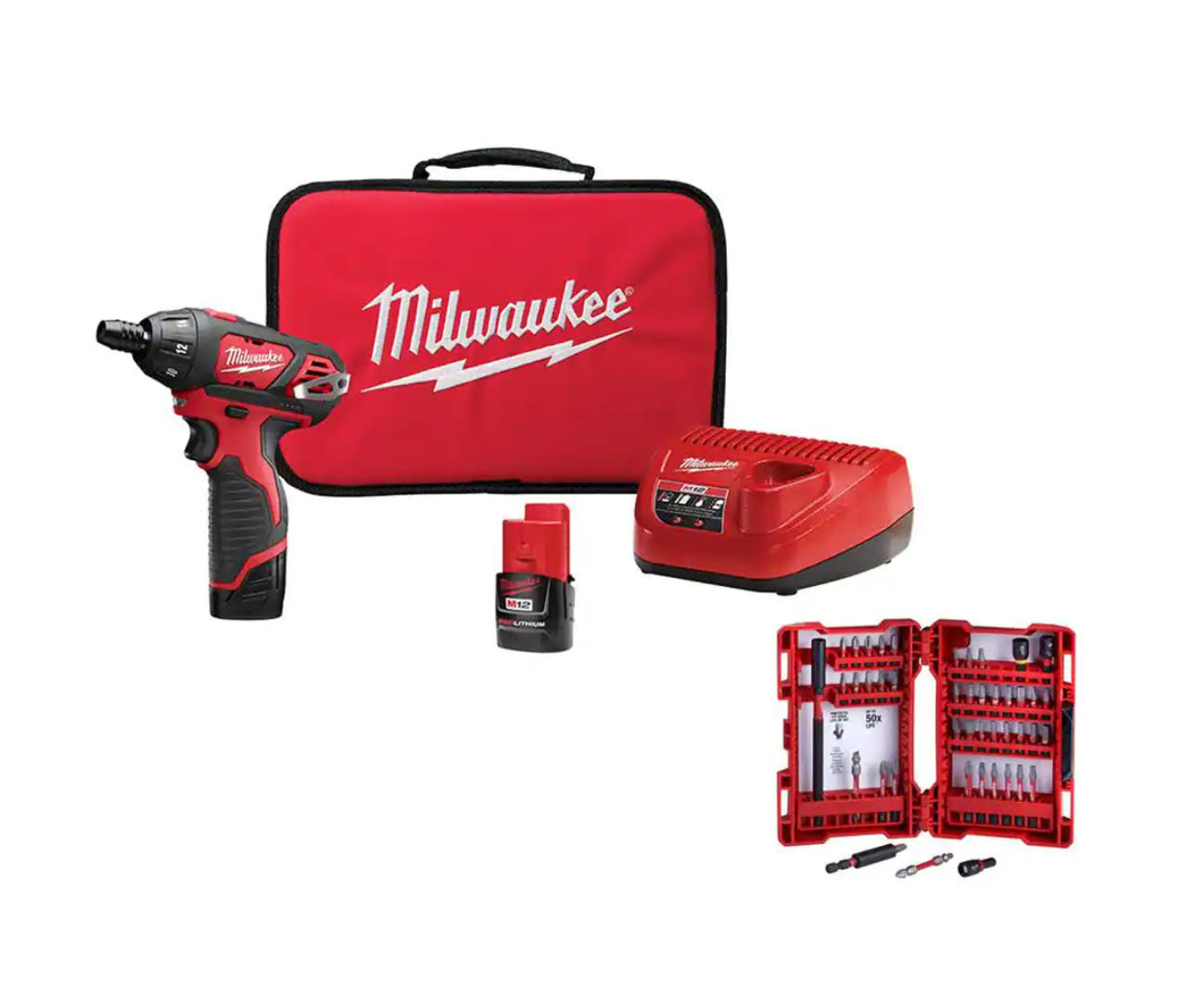 2401-22-48-32-4023 M12 12-Volt Lithium-Ion Cordless 1/4 in. Hex Screwdriver Kit with  Driver Bit Set (45-Piece)