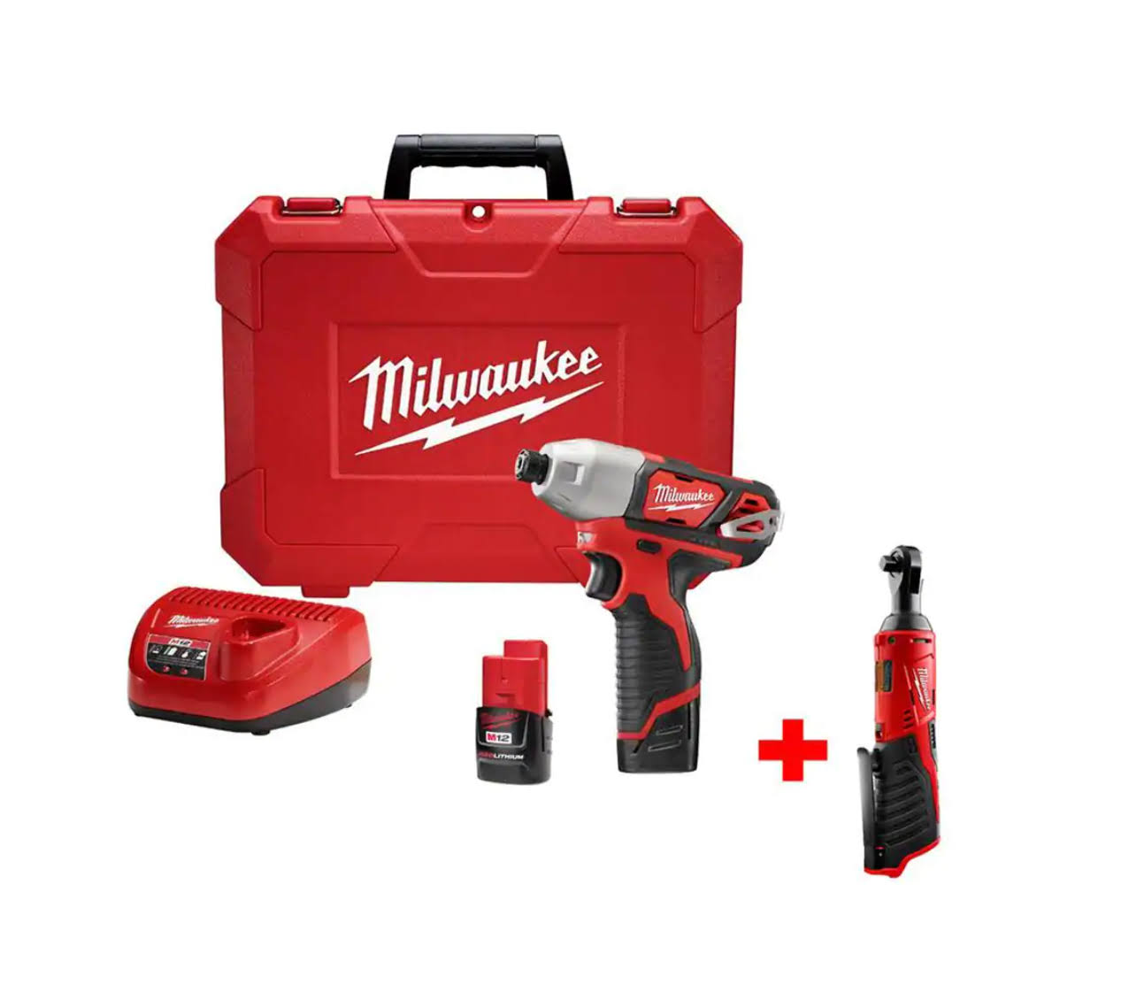 2462-22-2457-20 M12 12V Cordless 1/4 in. Hex Impact Driver Combo Kit with M12 3/8 in. Ratchet (Tool-Only)