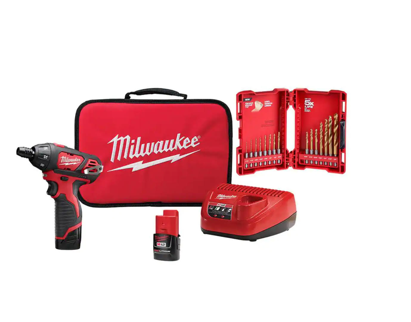 2401-22-48-89-4630 M12 12-Volt Lithium-Ion Cordless 1/4 in. Hex Screwdriver Kit w/  Impact Duty Titanium Drill Bit Set (15-Piece)