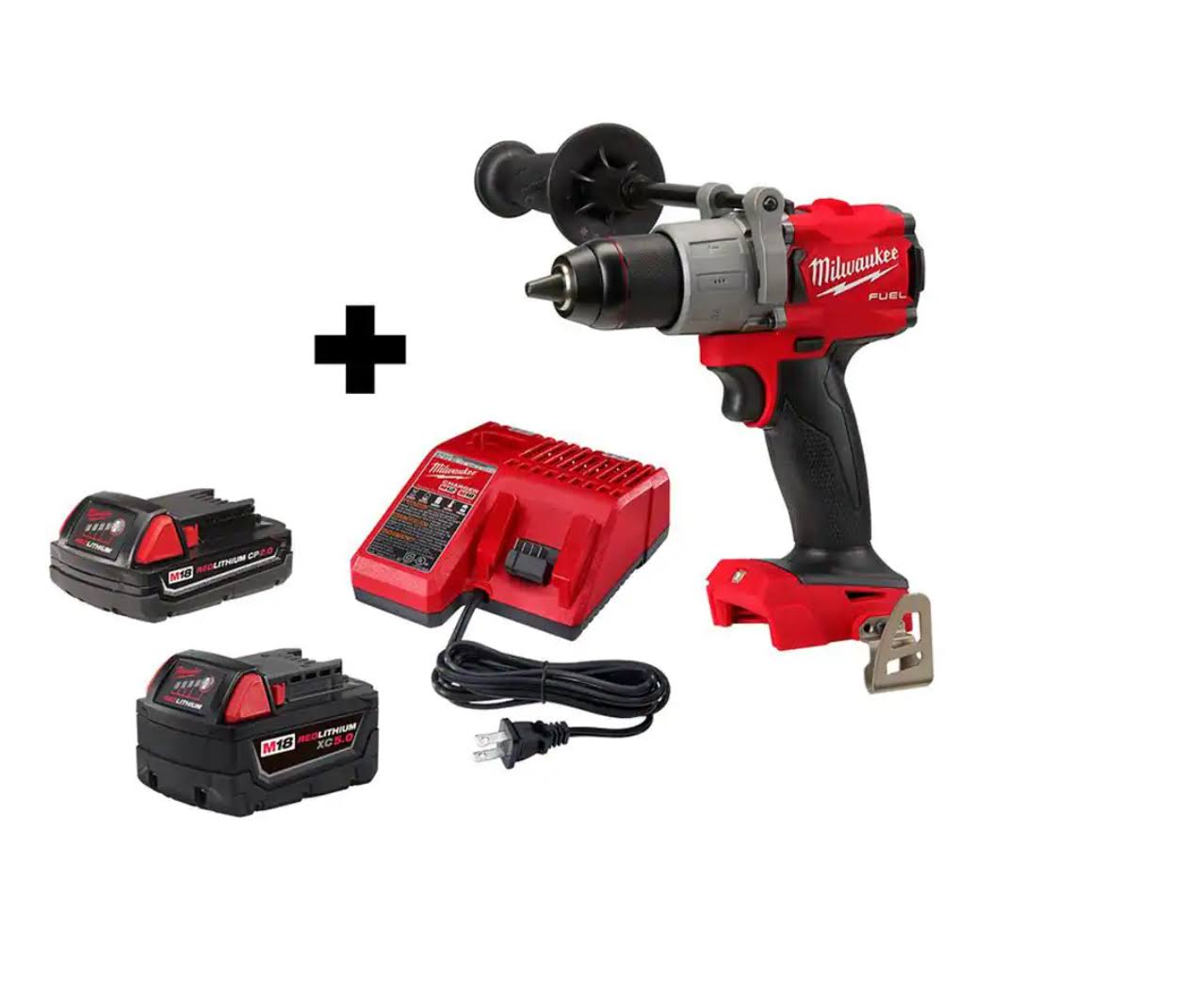 2804-20-48-59-1852 M18  18-Volt Lithium-Ion Brushless Cordless 1/2 in. Hammer Drill/Driver w/ (1) 5.0 Ah, (1) 2.0 Ah Battery   Charger