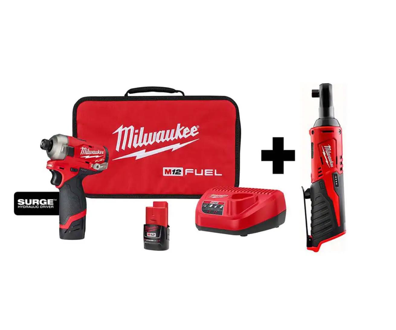 2551-22-2457-20 M12  SURGE 12V Lithium-Ion Brushless Cordless 1/4 in. Hex Impact Driver Compact Kit w/ M12 3/8 in. Ratchet