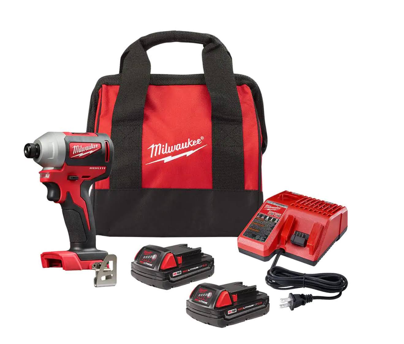 2850-22CT M18 18V Lithium-Ion Brushless Cordless 1/4 in. Impact Driver Kit with Two 2.0 Ah Batteries, Charger and Hard Case