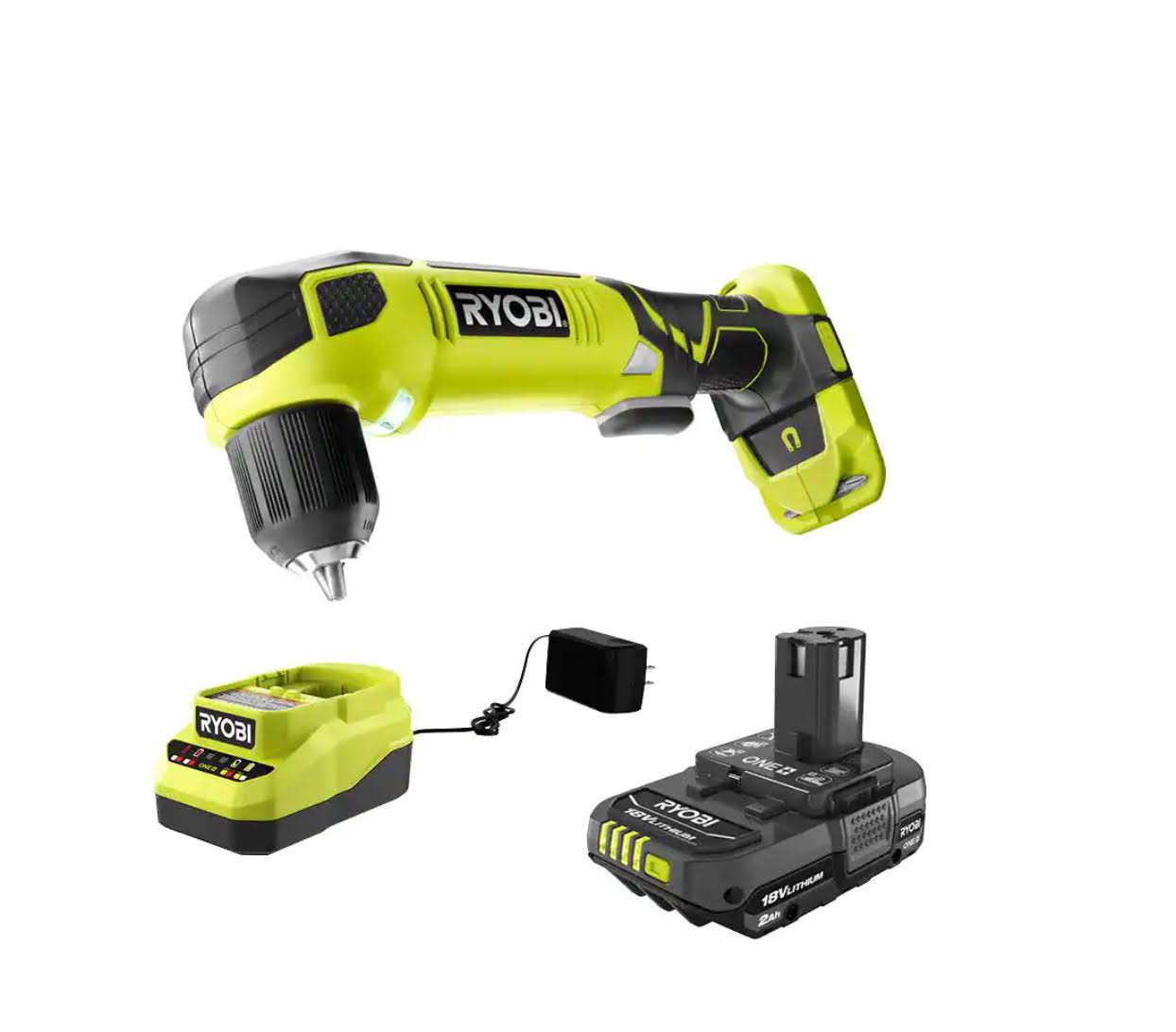 P241-PSK005  18V Cordless 3/8 in. Right Angle Drill with 2.0 Ah Battery and Charger