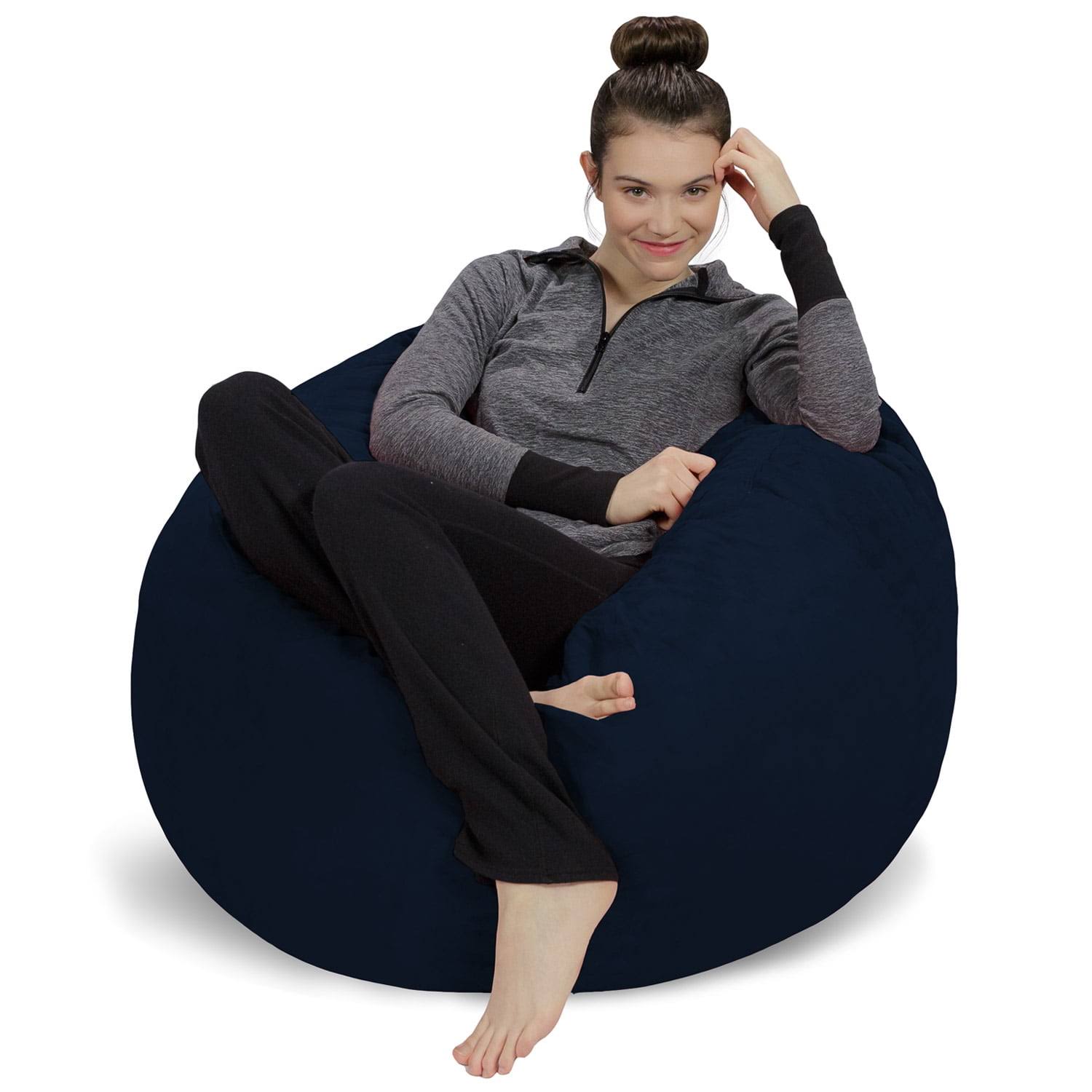 Bean Bag Chair, Memory Foam Lounger with Microsuede Cover, Kids, 3 ft, Navy