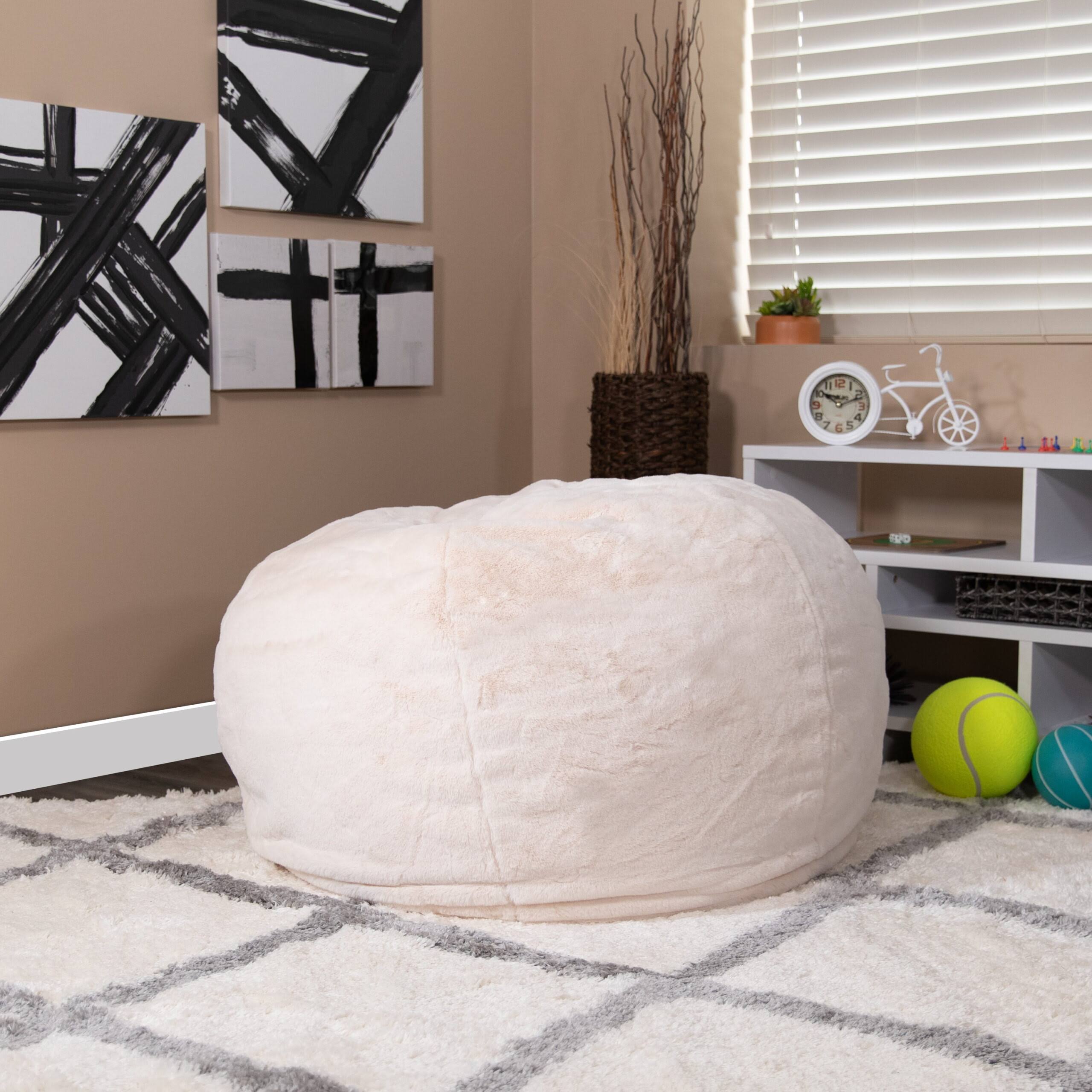 Duncan Oversized Furry Bean Bag Chair, White