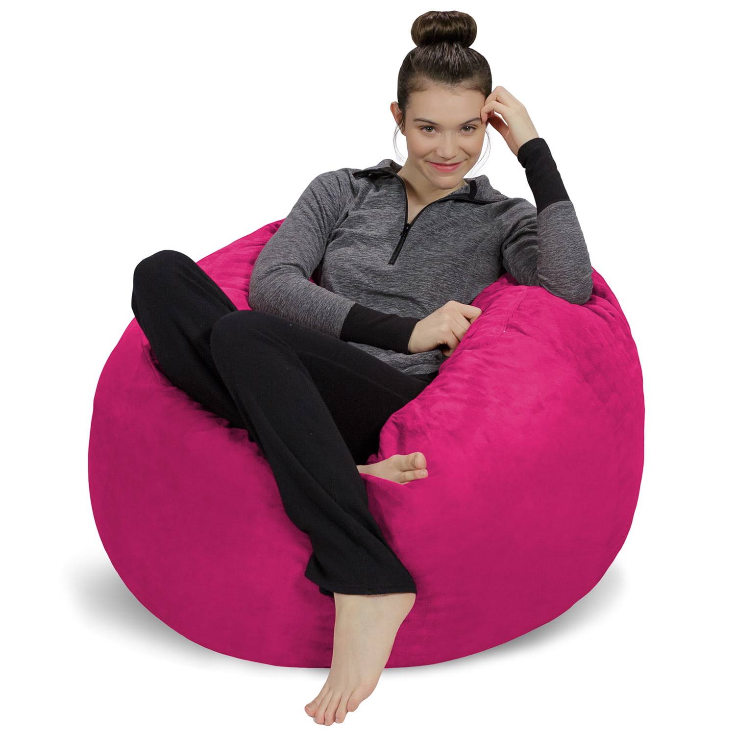 Bean Bag Chair, Memory Foam Lounger with Microsuede Cover, Kids, 3 ft, Magenta