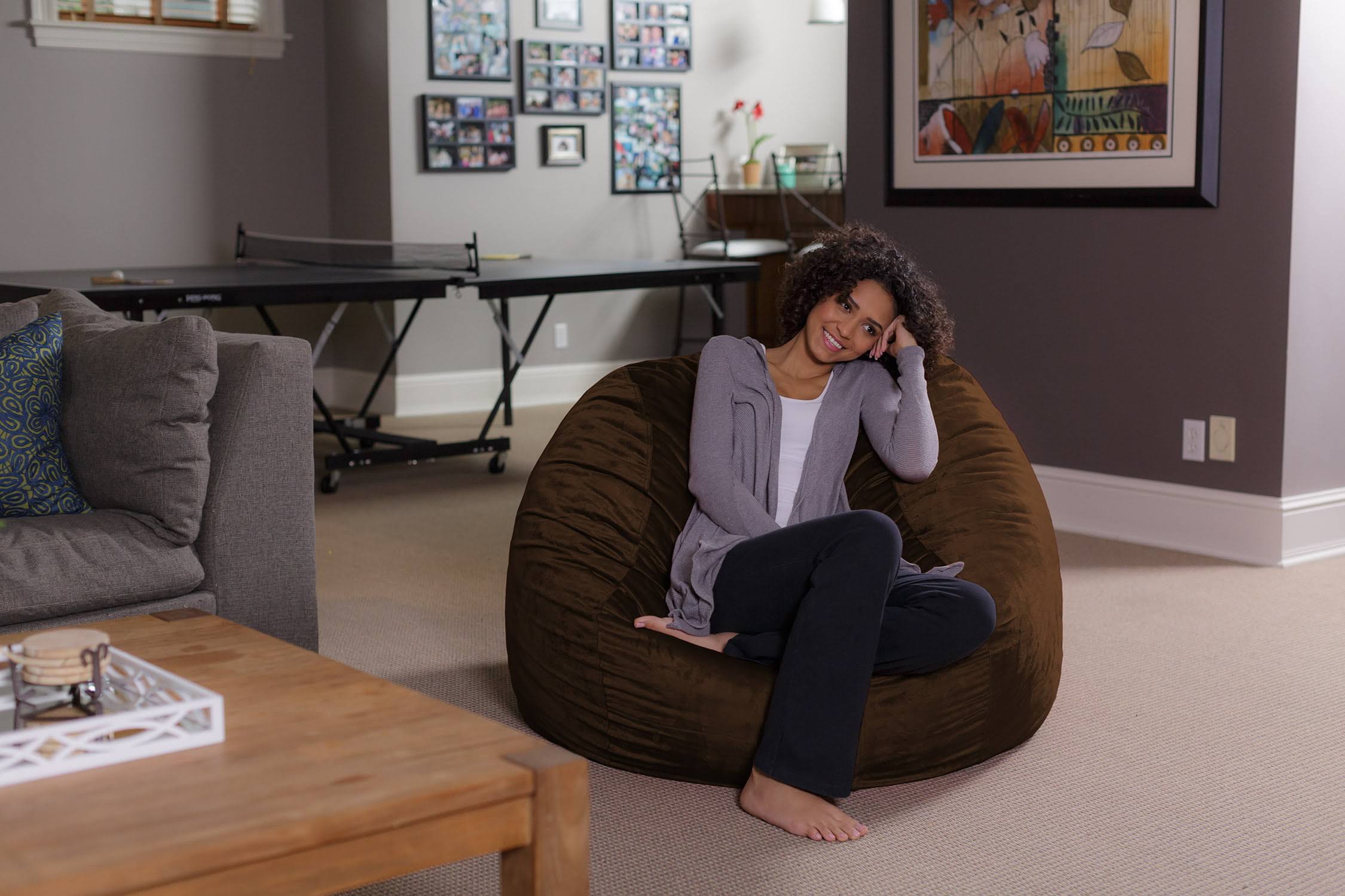 Bean Bag Chair, Memory Foam Lounger with Microsuede Cover, Kids, Adults, 4 ft, Chocolate