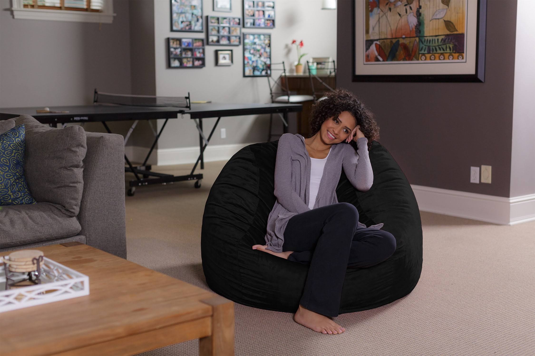 Bean Bag Chair, Memory Foam Lounger with Microsuede Cover, Kids, Adults, 4 ft, Black