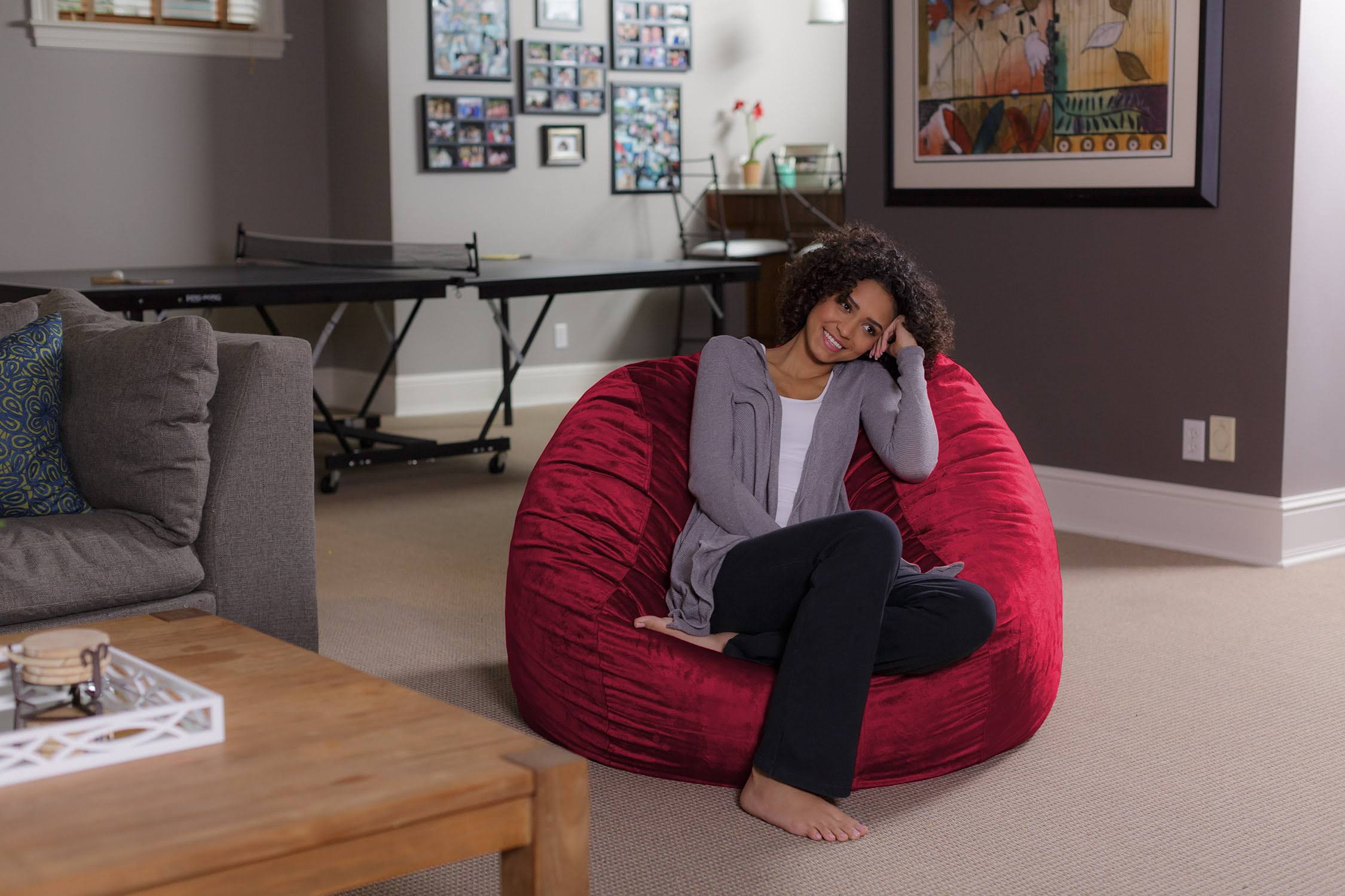 Bean Bag Chair, Memory Foam Lounger with Microsuede Cover, Kids, Adults, 4 ft, Cinnabar