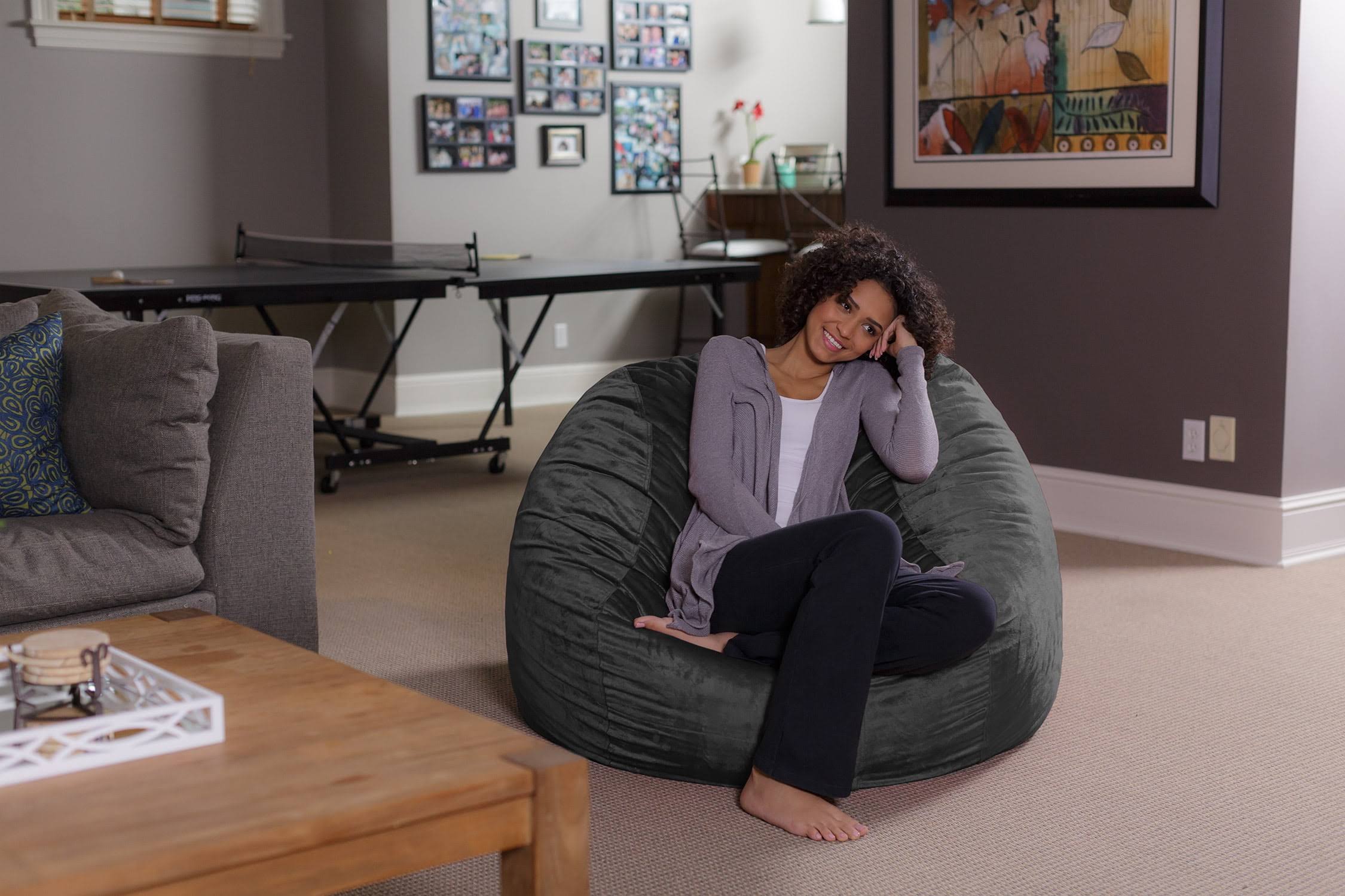 Bean Bag Chair, Memory Foam Lounger with Microsuede Cover, Kids, Adults, 4 ft, Charcoal