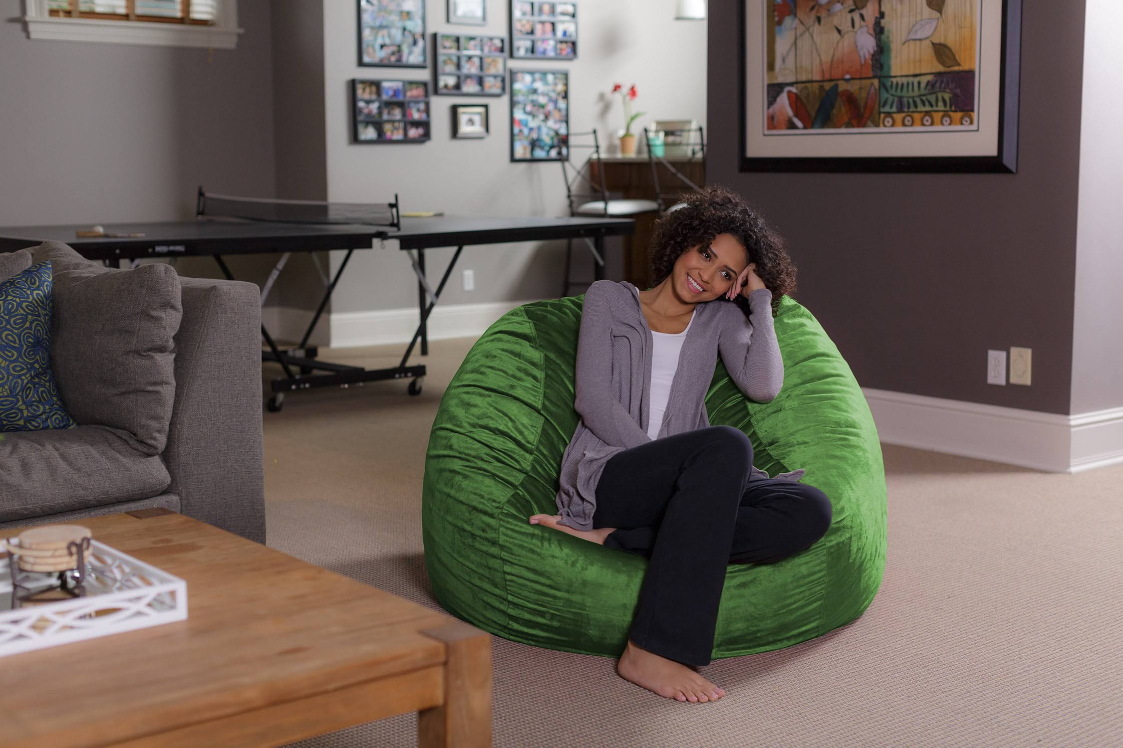 Bean Bag Chair, Memory Foam Lounger with Microsuede Cover, Kids, Adults, 4 ft, Lime