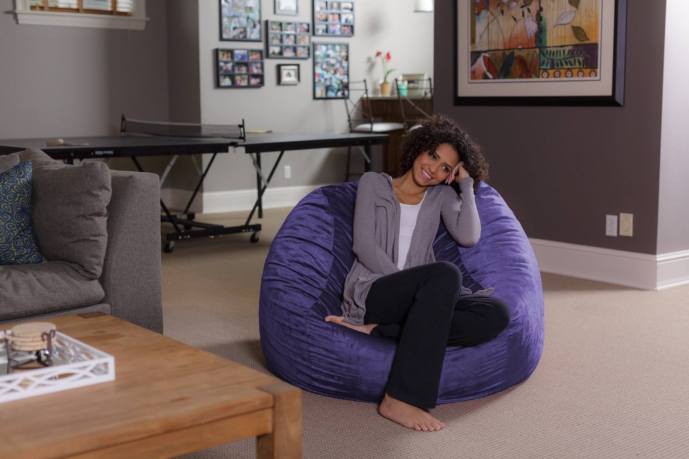 Bean Bag Chair, Memory Foam Lounger with Microsuede Cover, Kids, Adults, 4 ft, Purple