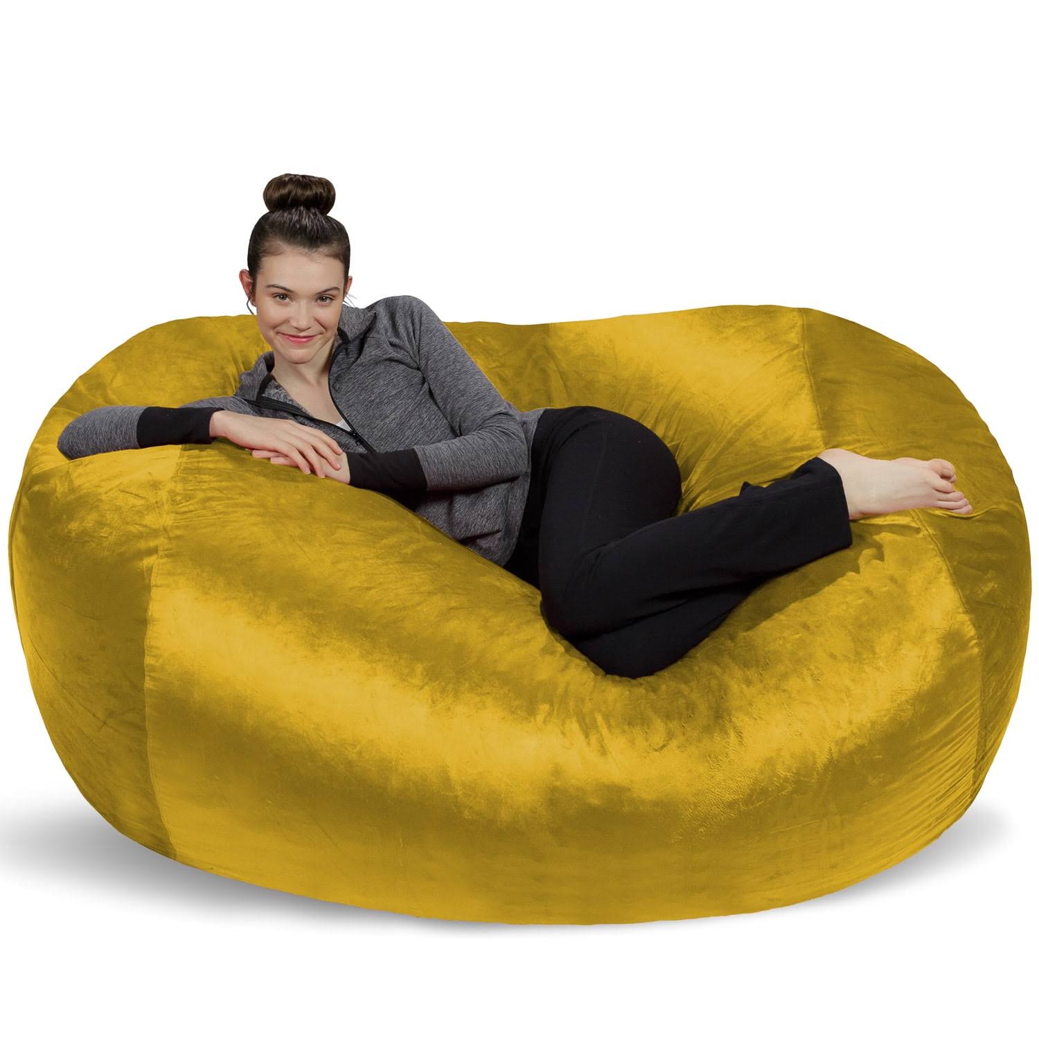 Bean Bag Chair, Memory Foam Lounger with Microsuede Cover, Kids, Adults, 6 ft, Lemon