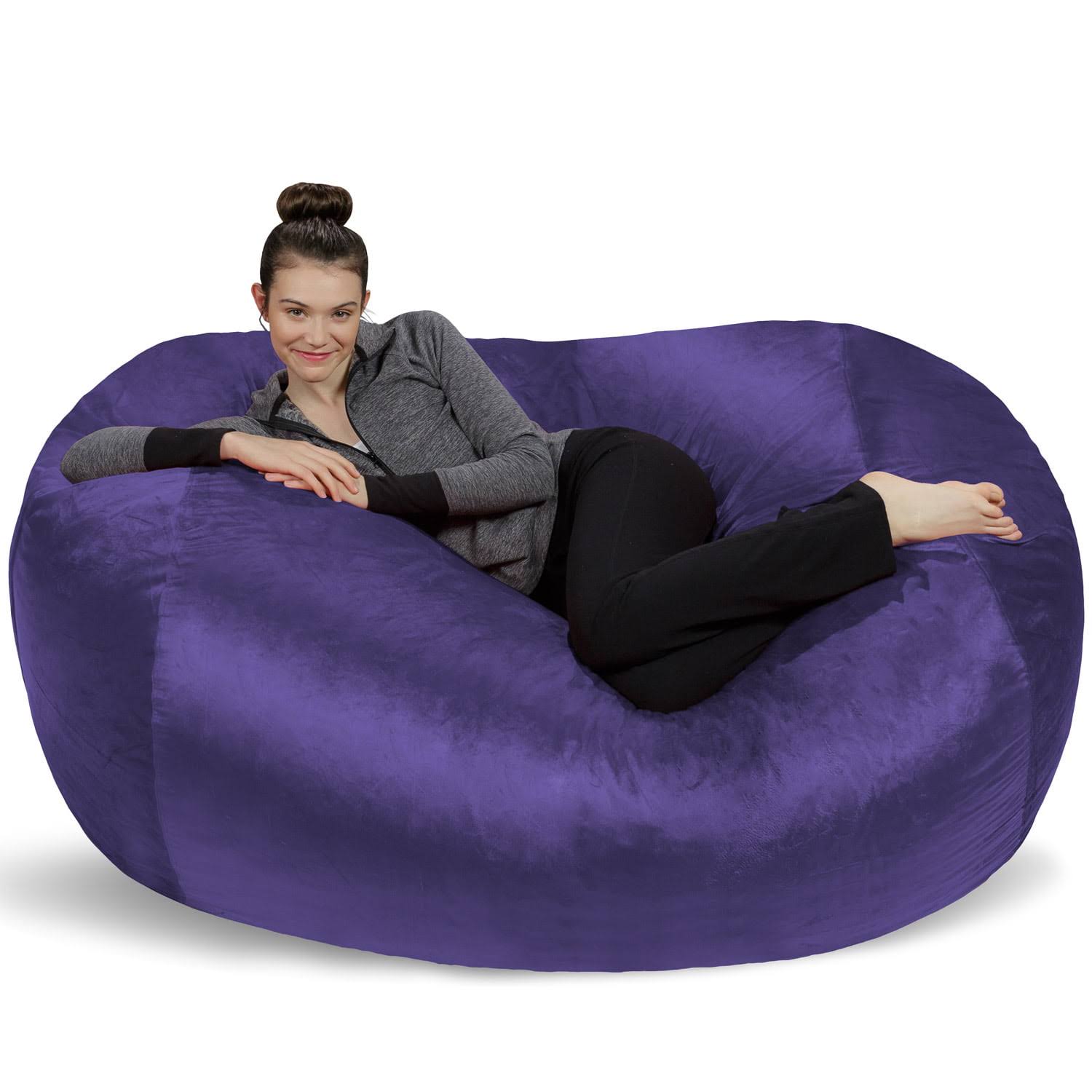 Bean Bag Chair, Memory Foam Lounger with Microsuede Cover, Kids, Adults, 6 ft, Purple