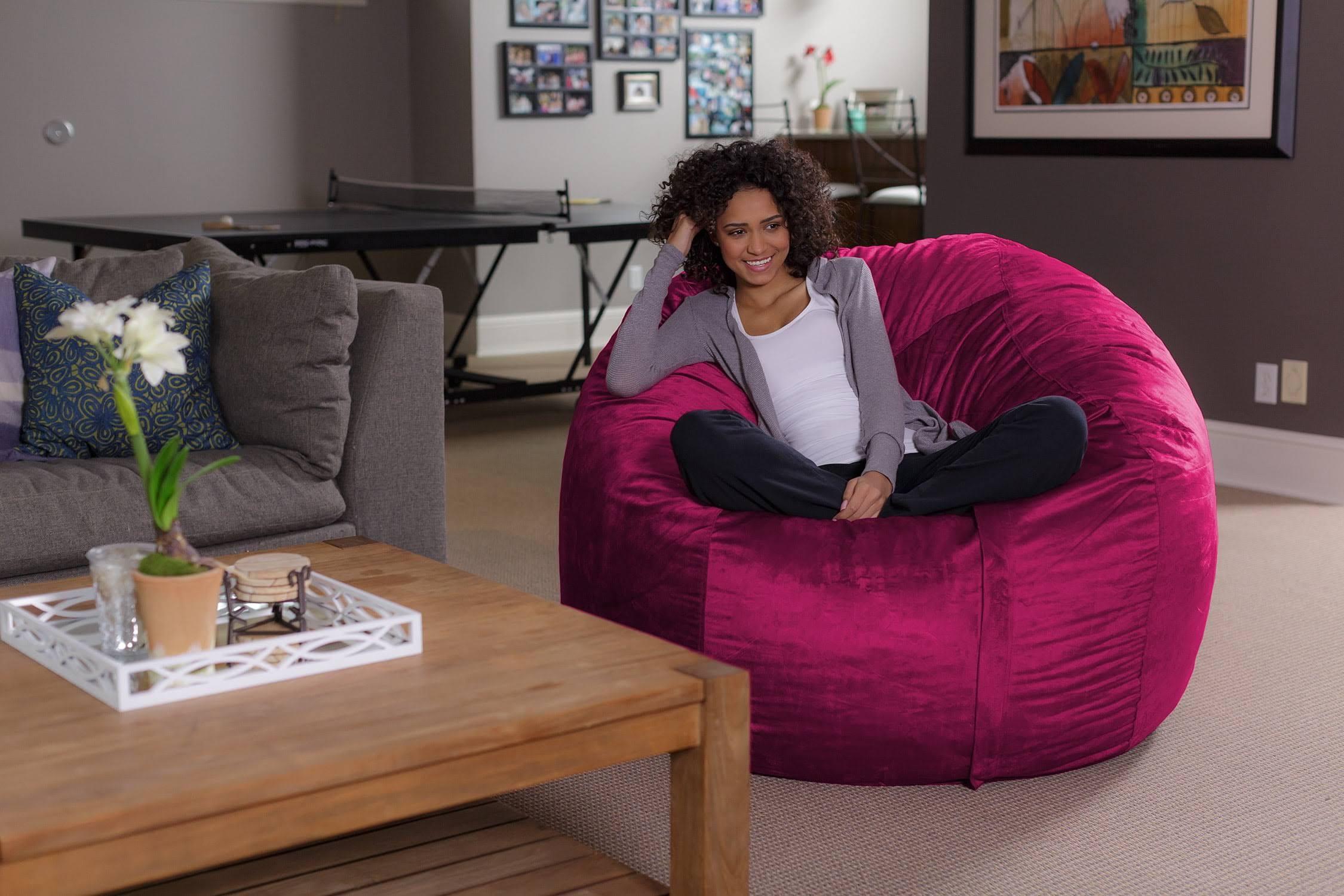 Bean Bag Chair, Memory Foam Lounger with Microsuede Cover, Kids, Adults, 5 ft, Magenta