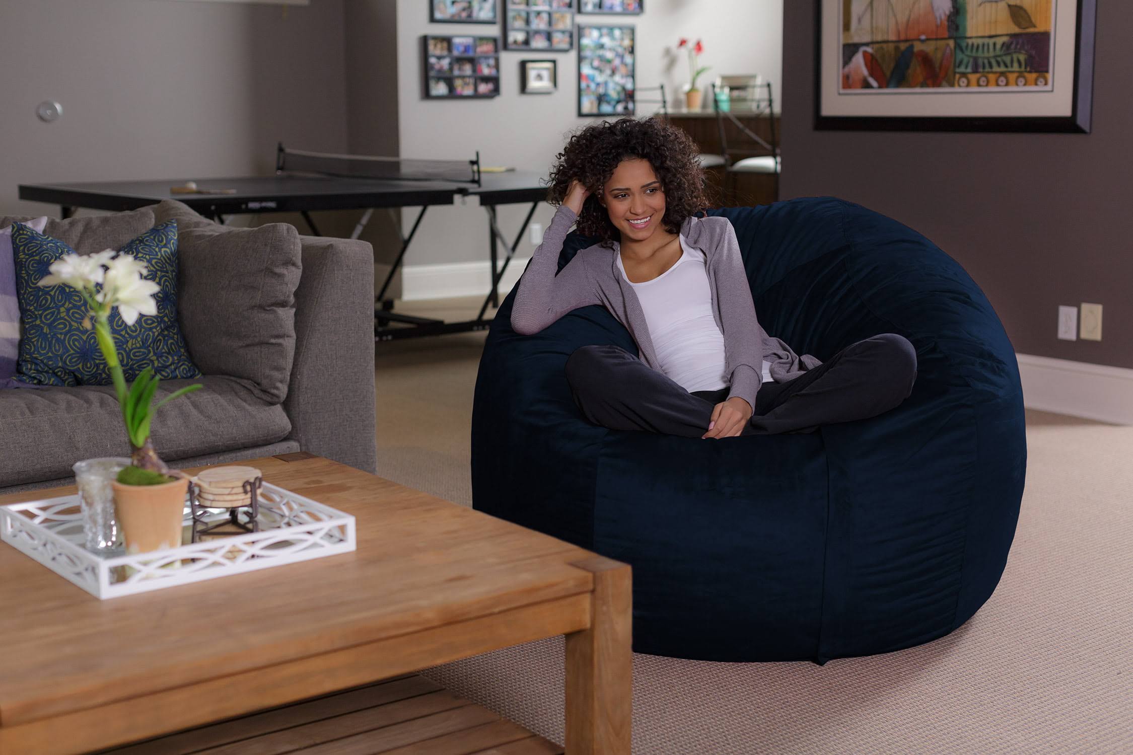 Bean Bag Chair, Memory Foam Lounger with Microsuede Cover, Kids, Adults, 5 ft, Navy