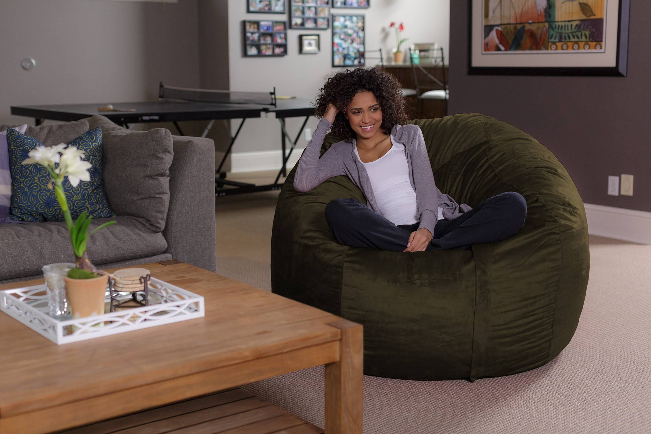 Bean Bag Chair, Memory Foam Lounger with Microsuede Cover, Kids, Adults, 5 ft, Olive