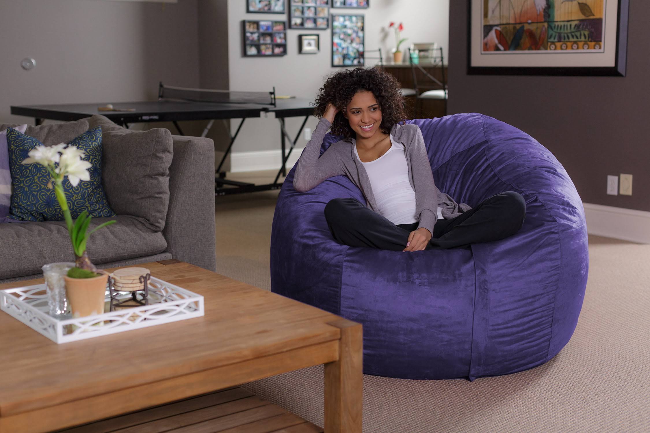 Bean Bag Chair, Memory Foam Lounger with Microsuede Cover, Kids, Adults, 5 ft, Purple