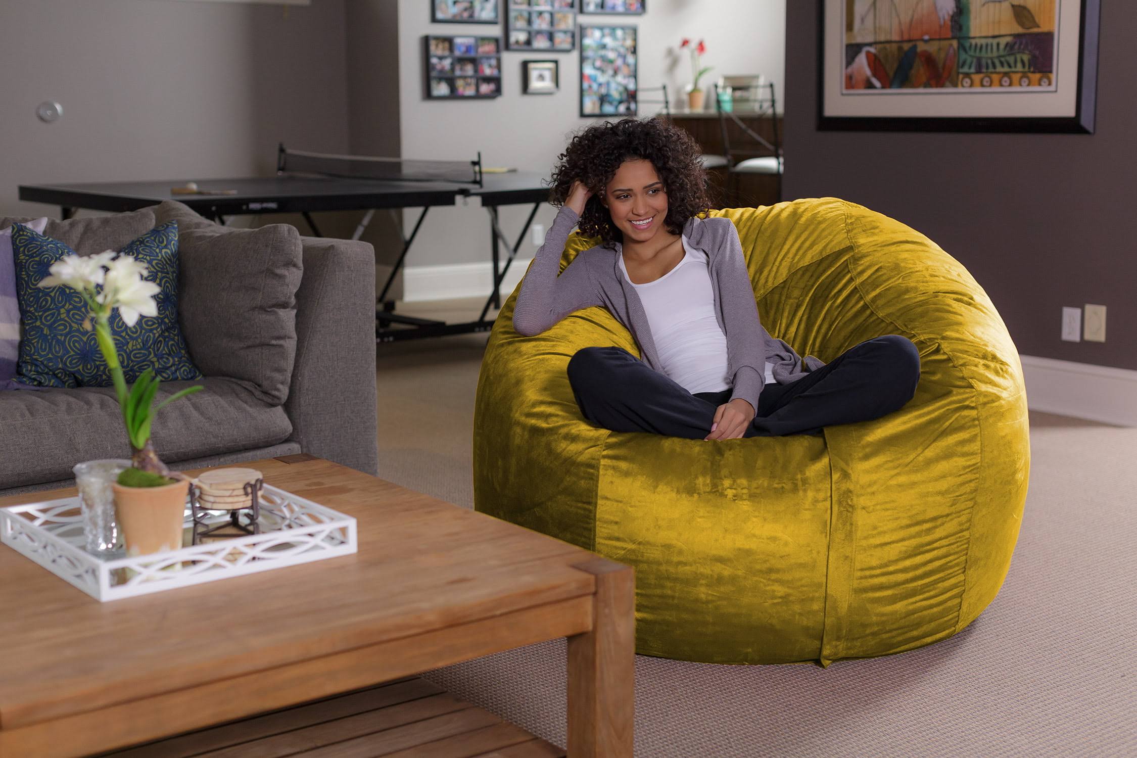 Bean Bag Chair, Memory Foam Lounger with Microsuede Cover, Kids, Adults, 5 ft, Lemon