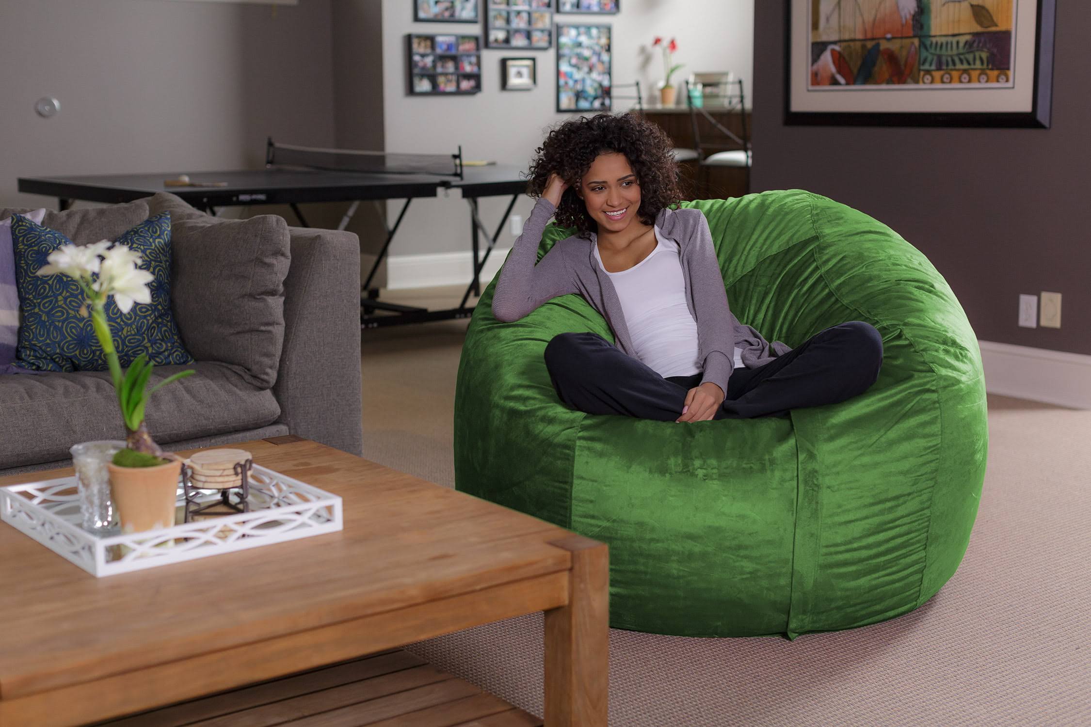 Bean Bag Chair, Memory Foam Lounger with Microsuede Cover, Kids, Adults, 5 ft, Lime