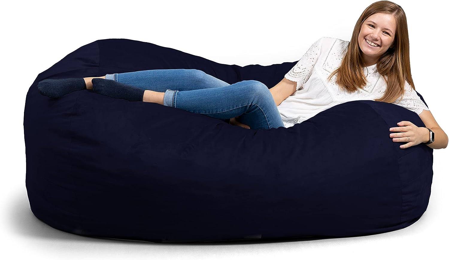 Fuf XL Foam Filled Bean Bag Chair with Removable Cover, Midnight Plush, Soft Polyester, 5 feet Giant , Navy Plush