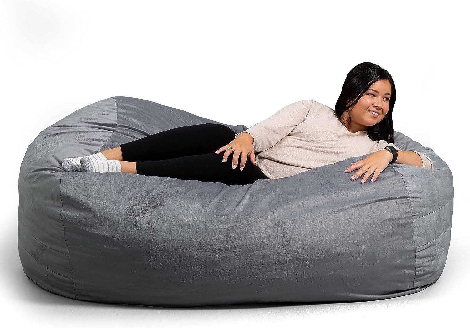 Fuf XL Foam Filled Bean Bag Chair with Removable Cover, Gray Plush, Soft Polyester, 5 feet Giant
