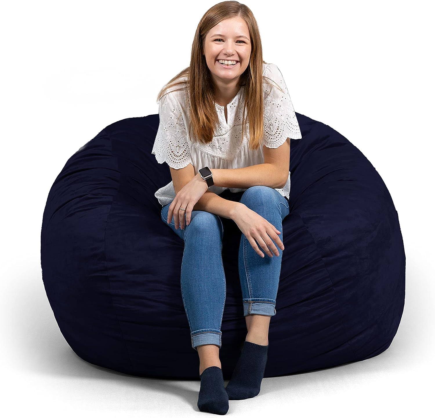 Fuf Large Foam Filled Bean Bag Chair with Removable Cover, Midnight Plush, Soft Polyester, 4 feet Big