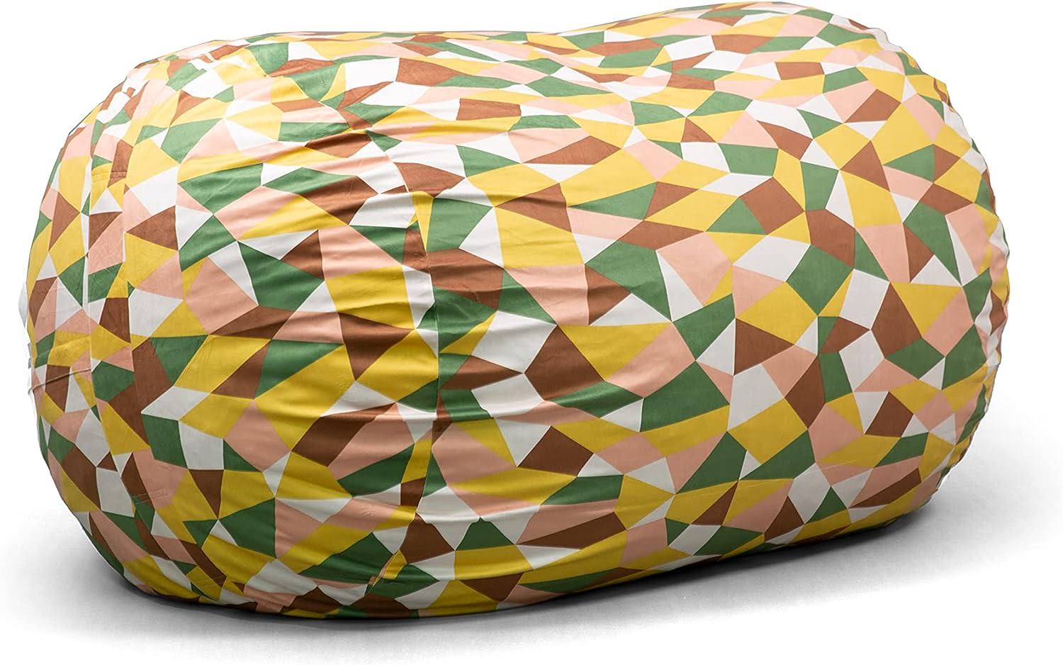 Fuf Media Lounger Foam Filled Bean Bag Chair, Retro Geo Plush, 6ft Giant
