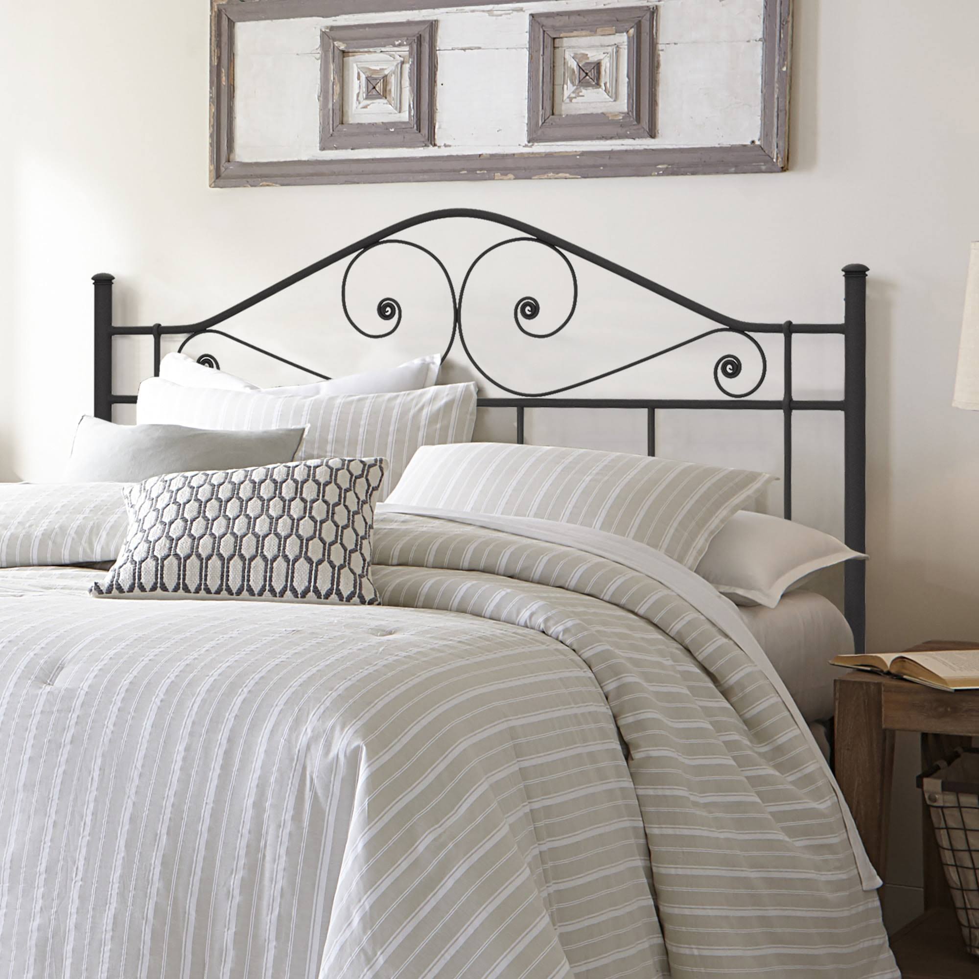 Harrison Textured Black Metal Scroll Full/Queen Headboard