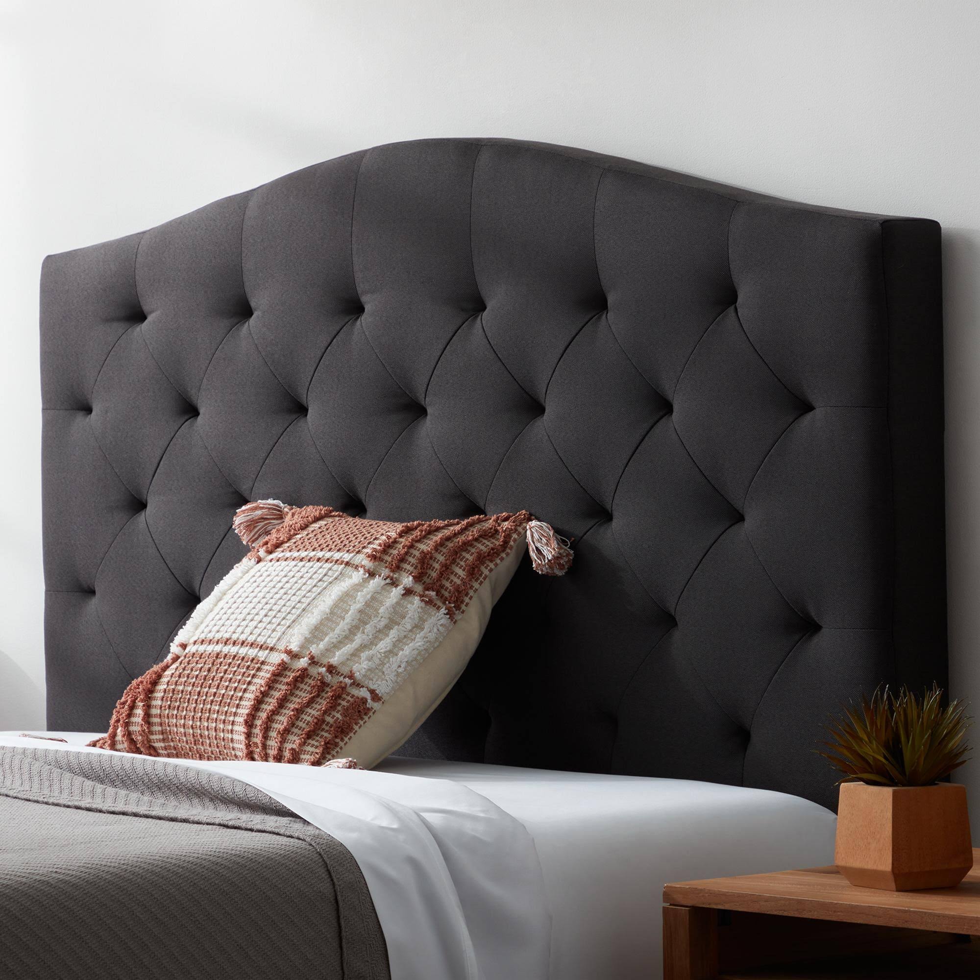 Hillboro Curved Edge Upholstered Headboard, Full, Charcoal