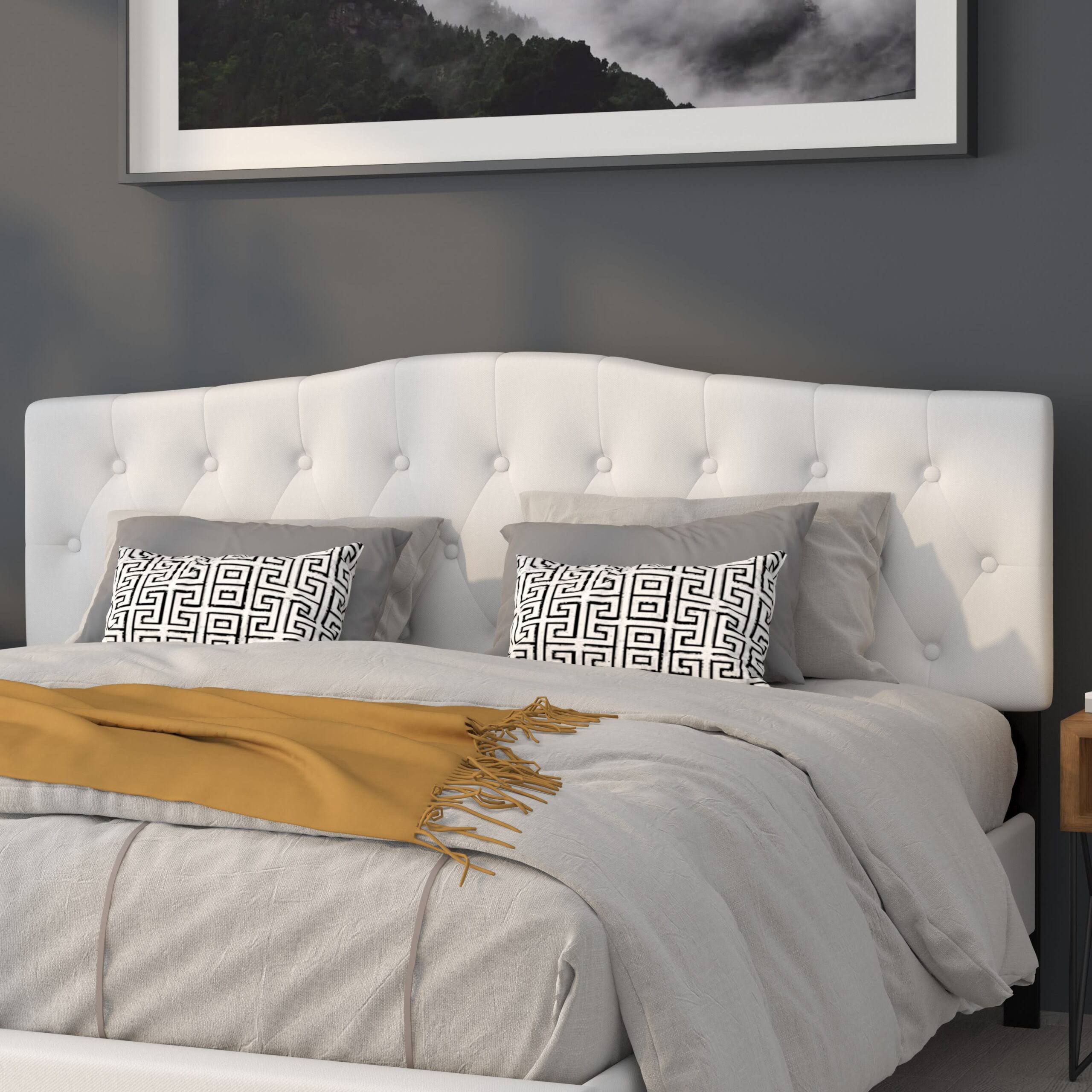 Cambridge Tufted Upholstered King Size Headboard in White Fabric