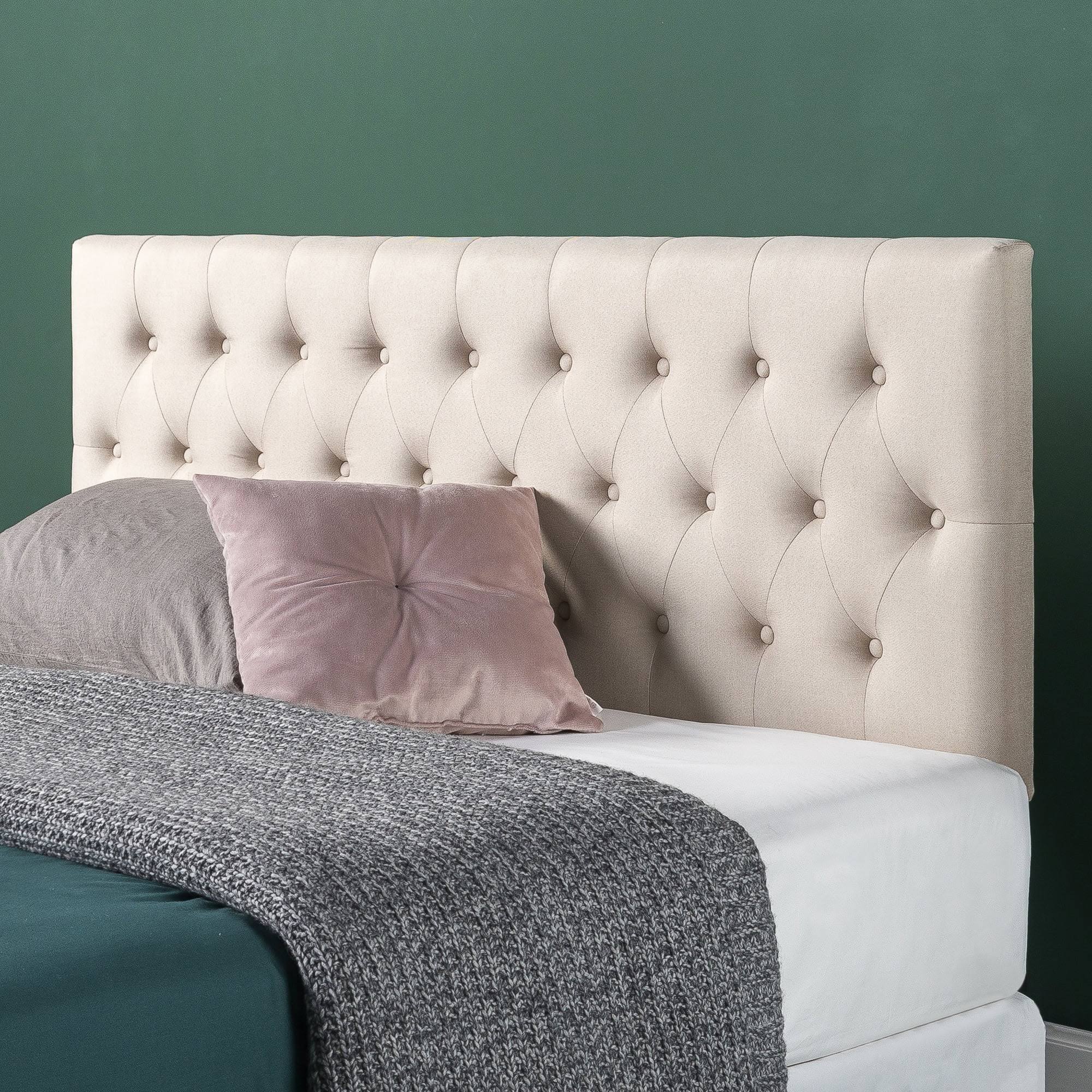 Zinus Trina Upholstered Metal Headboard, Taupe, Queen