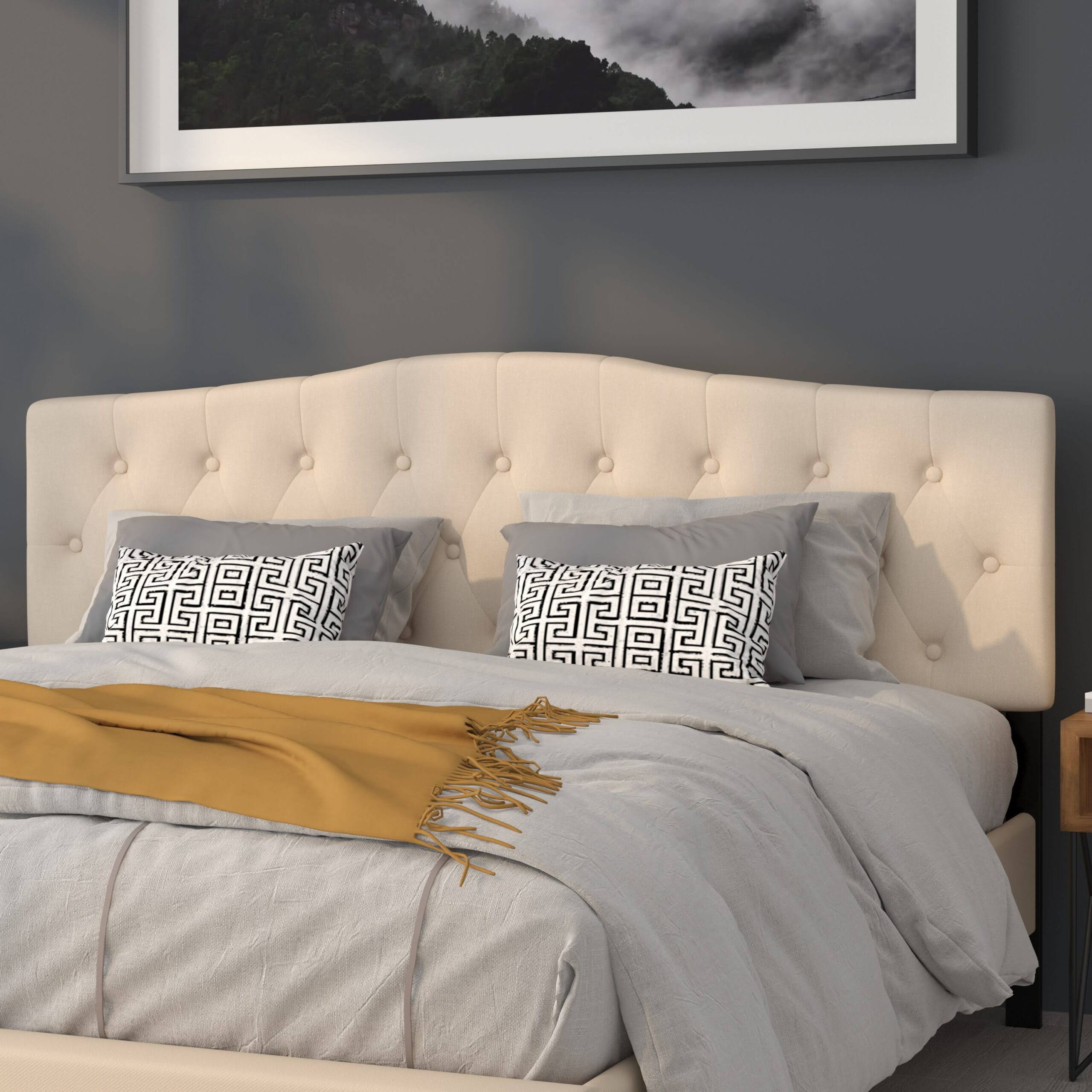 Cambridge Tufted Upholstered King Size Headboard in Beige Fabric