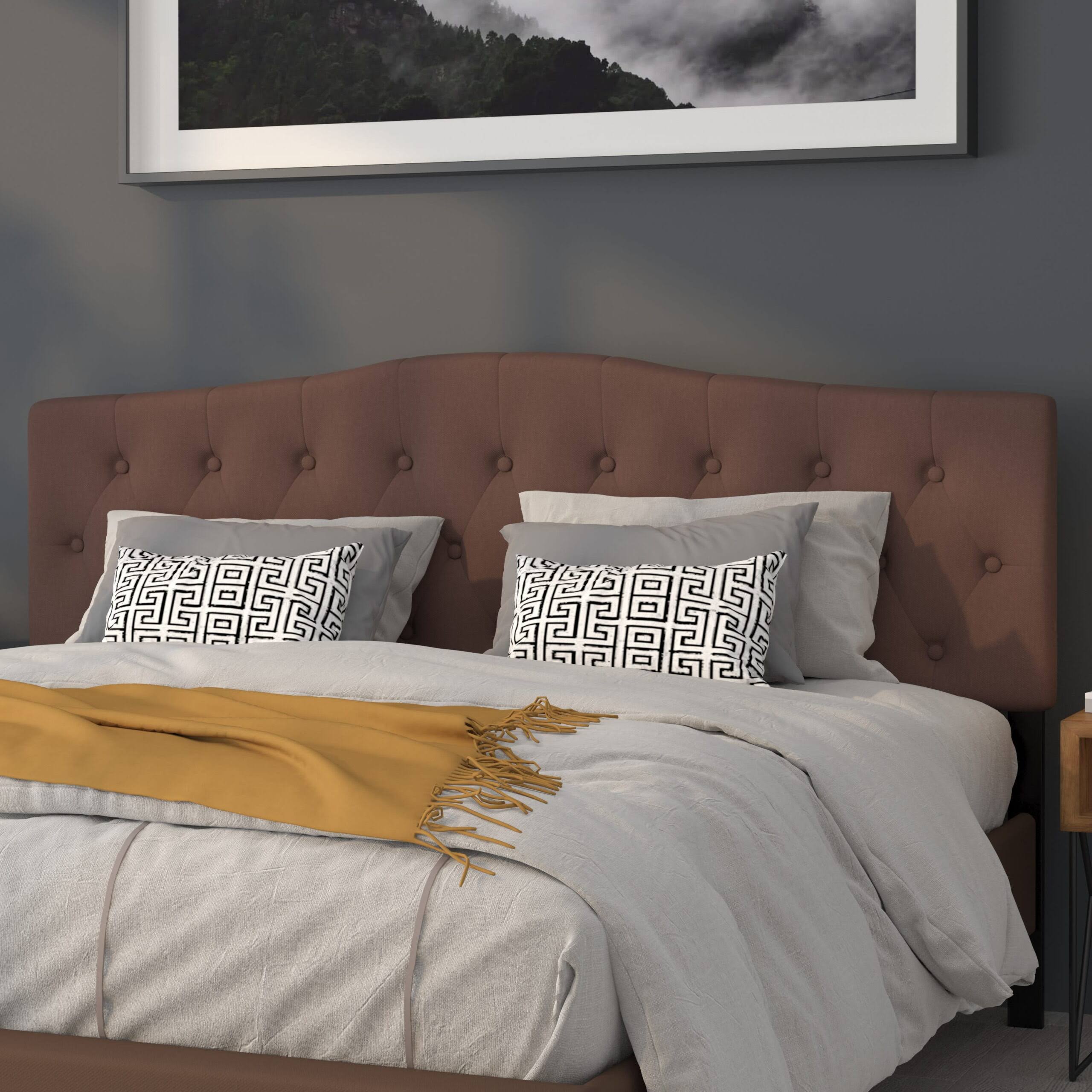 Cambridge Tufted Upholstered King Size Headboard in Camel Fabric