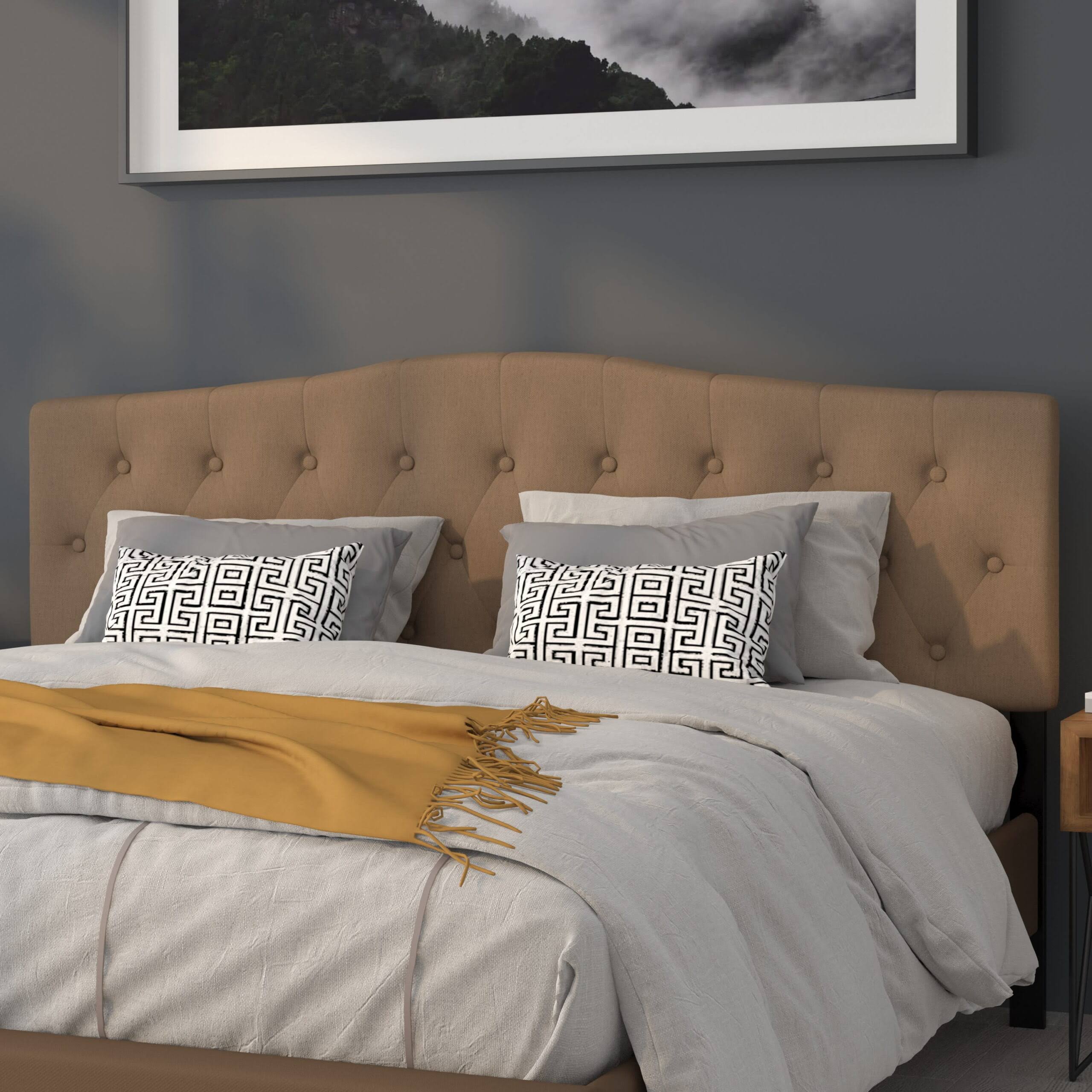 Cambridge Tufted Upholstered King Size Headboard in Dark Brown Fabric
