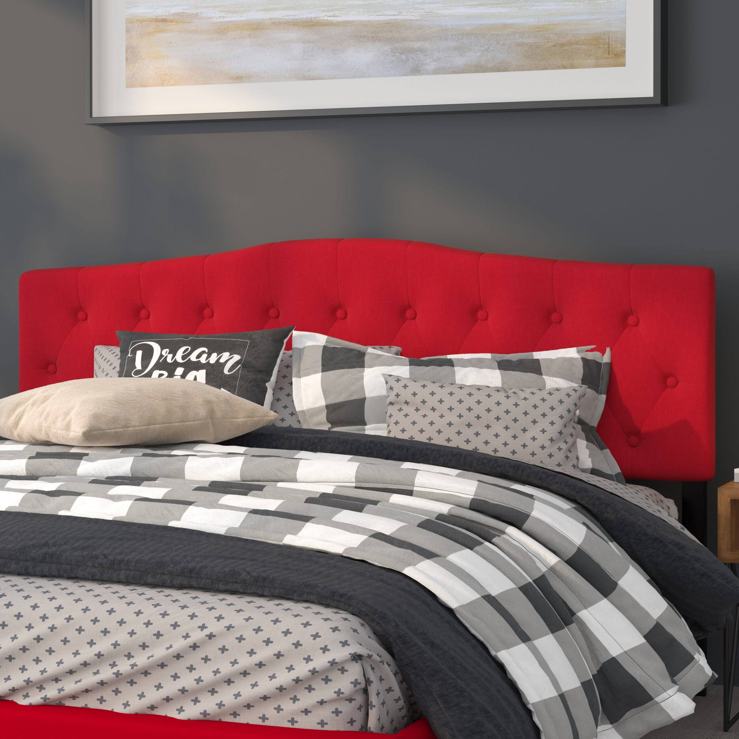 Cambridge Tufted Upholstered King Size Headboard in Red Fabric