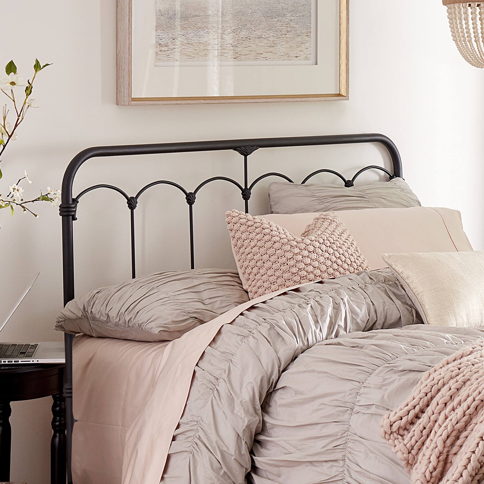 Furniture Jocelyn Vintage Metal Full Headboard, Black Sparkle