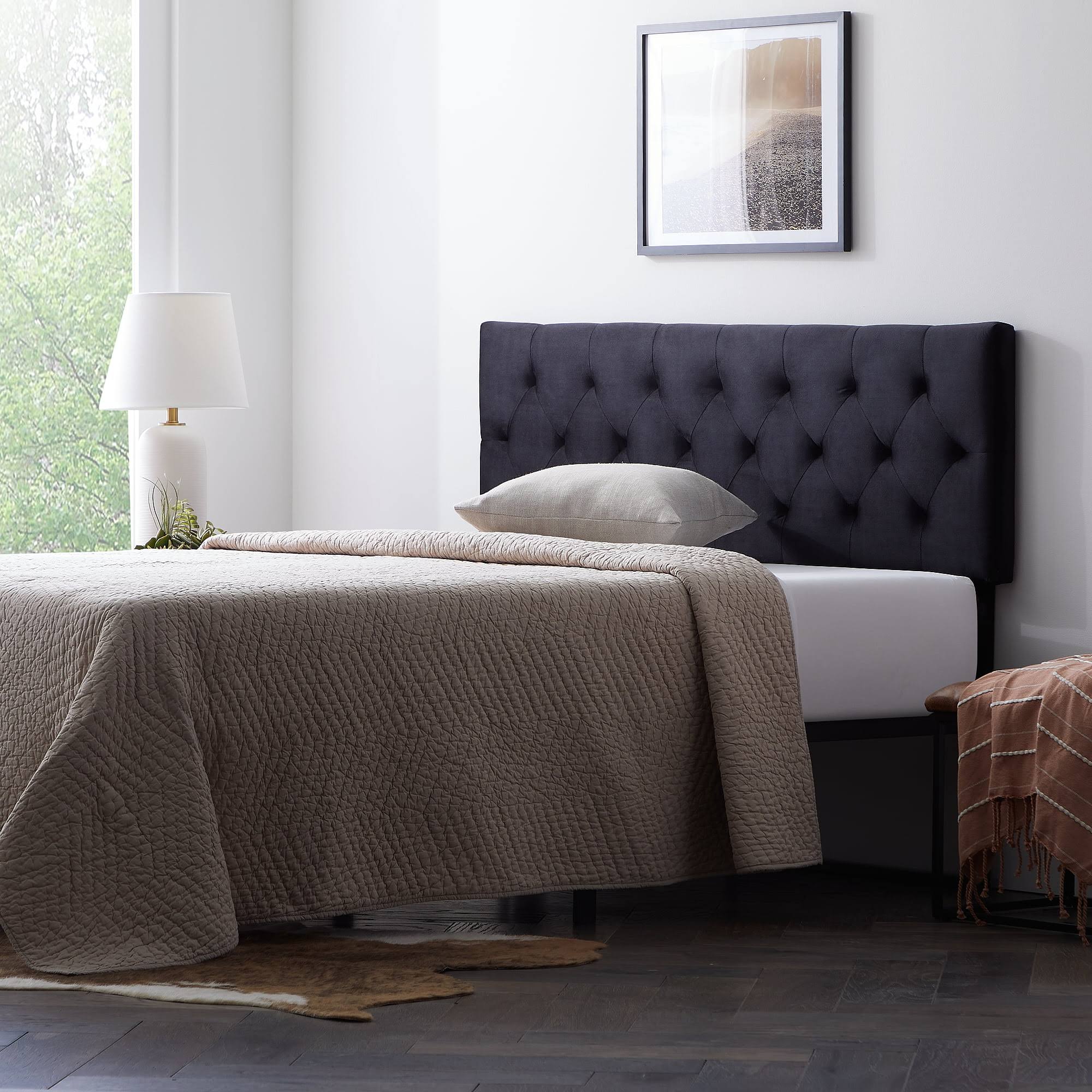 Tufted Velvet Upholstered Headboard, Queen, Black