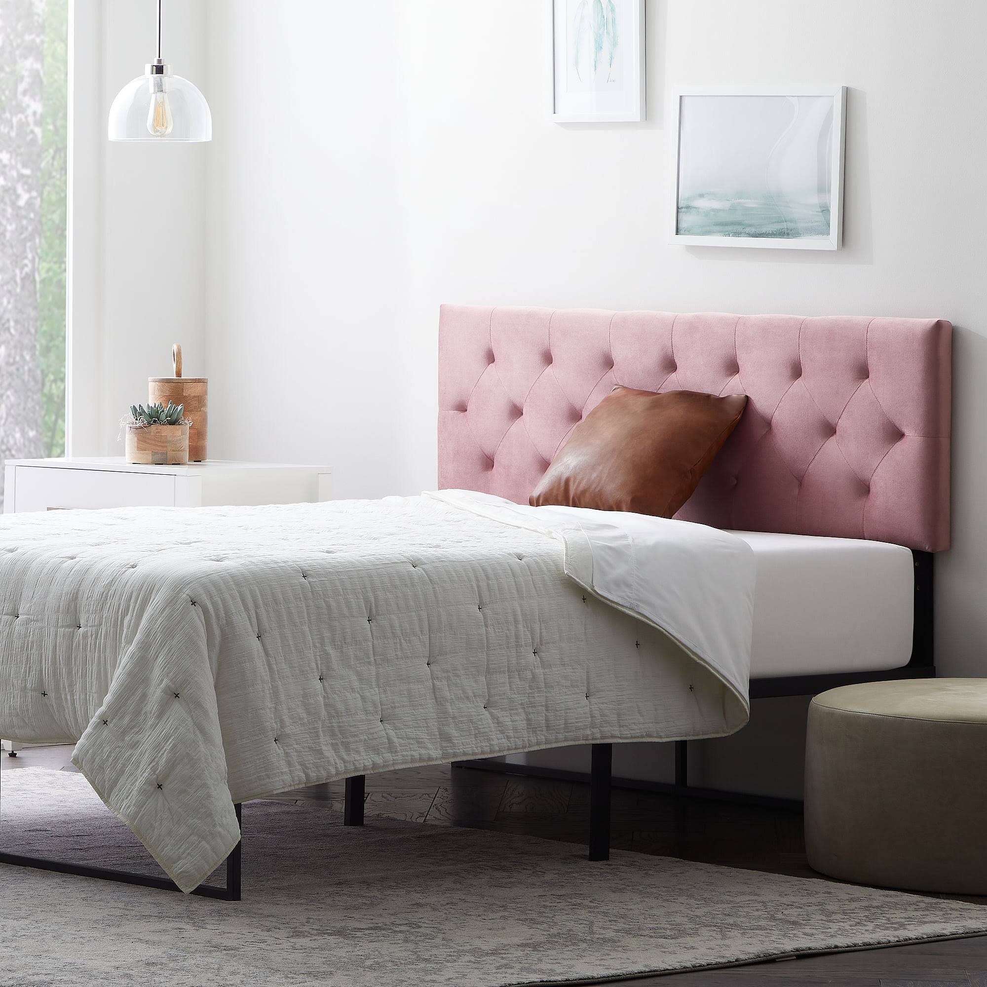 Tufted Velvet Upholstered Headboard, Queen, Pink