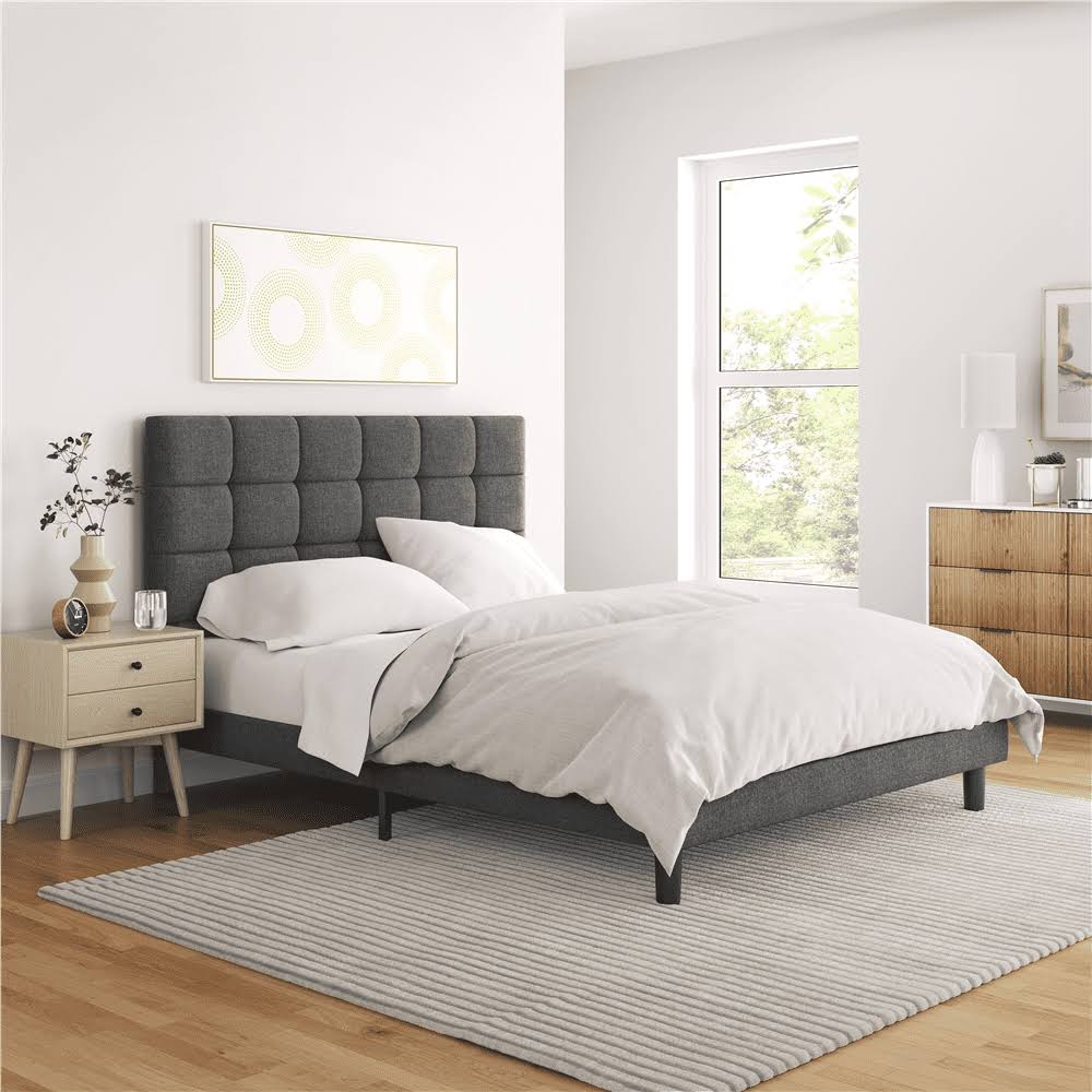 Upholstered Tufted Platform Full Bed, Dark Gray