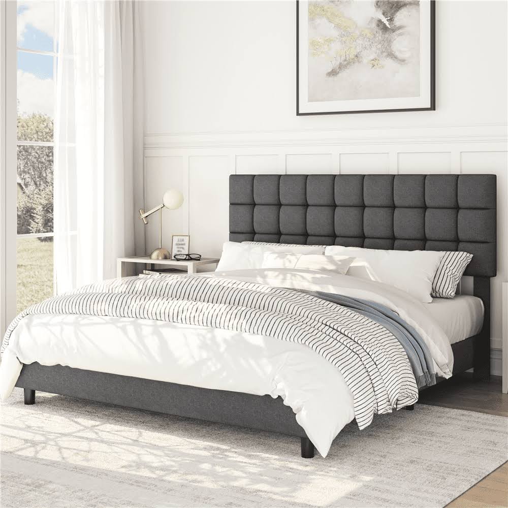 Upholstered Tufted Platform King Bed, Dark Gray